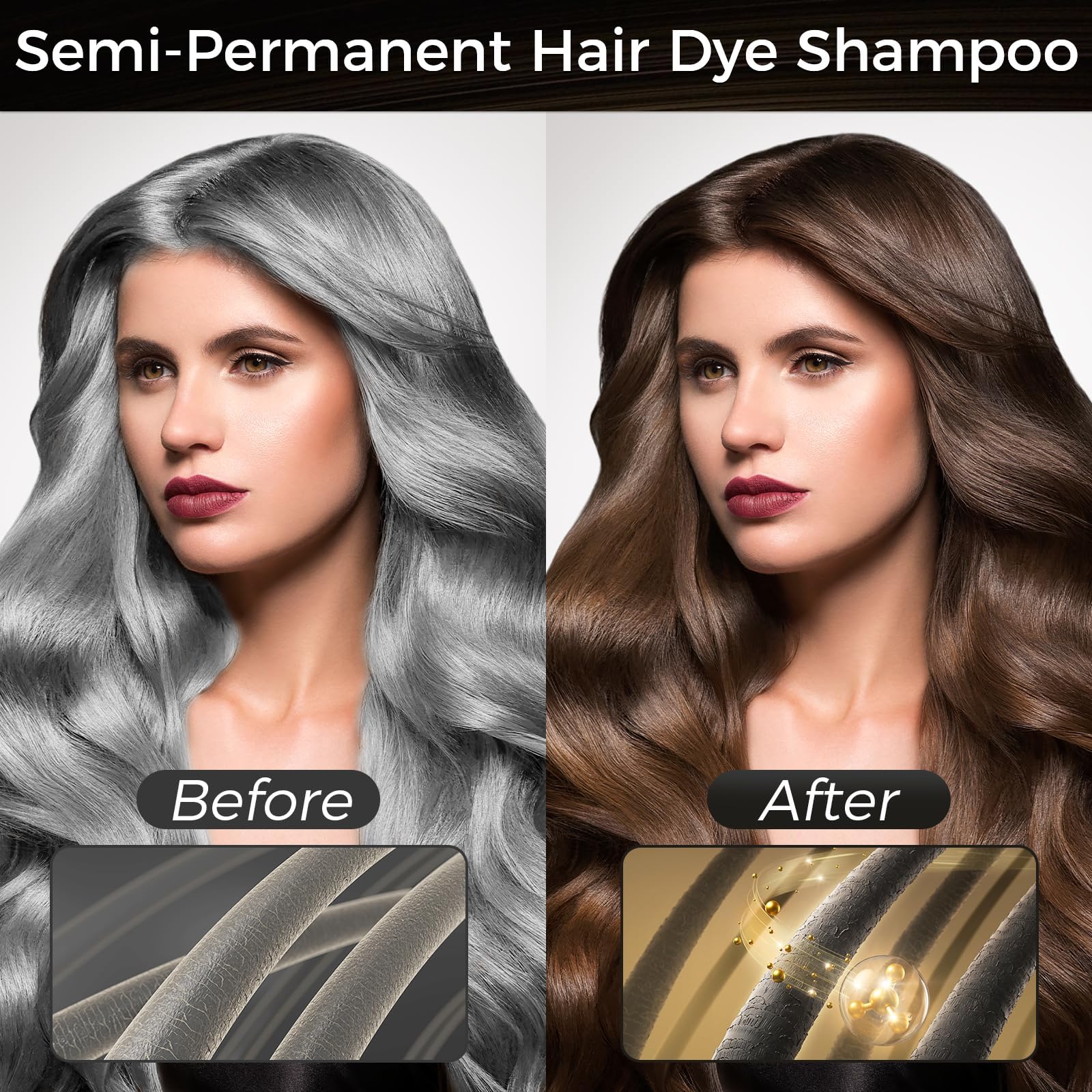 Brown Hair Dye Shampoo 3 In 1 For Gray Hair Coverage, Hair Color Shampoo For Women Men, Natural Herbal Ingredients Shampoo Para