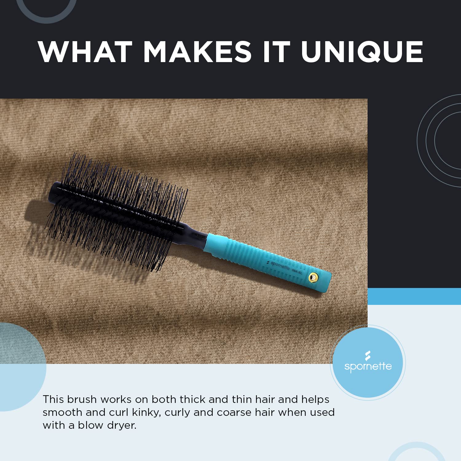 Spornette Double Stranded XL Nylon Round Brush 2.5 Inch (#964-XL) Straightening, Smoothing, Relaxing, De-Frizzing, Detangling, S