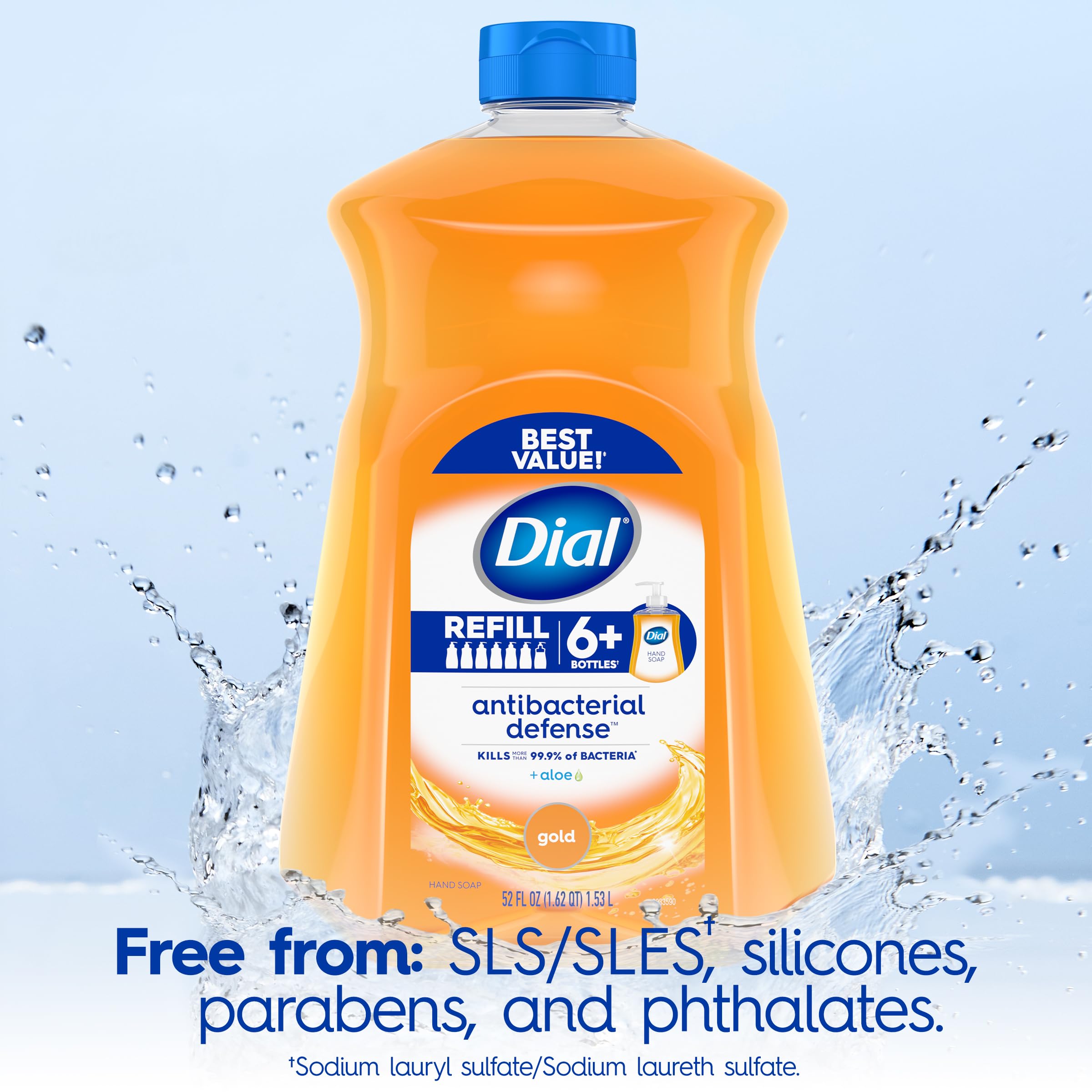 Dial Antibacterial Liquid Hand Soap Refill, Gold, 52 fl oz (Pack of 3) - Effective Germ Protection and Moisturizing Formula