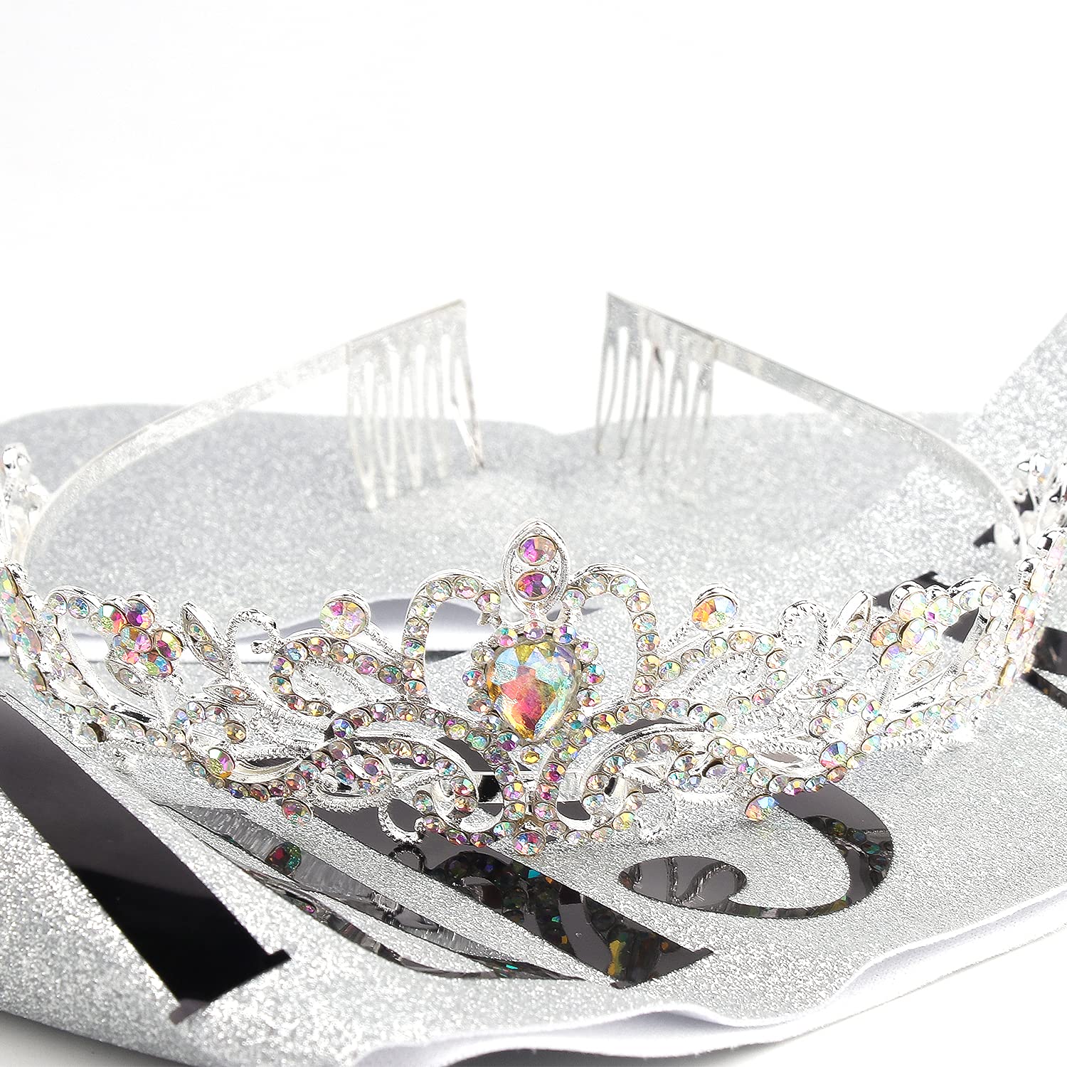 ''Birthday Girl '' Sash & Rhinestone Tiara Set Silver COCIDE Birthday Sash and Tiara for Women Birthday Decoration Kit Rhinesto