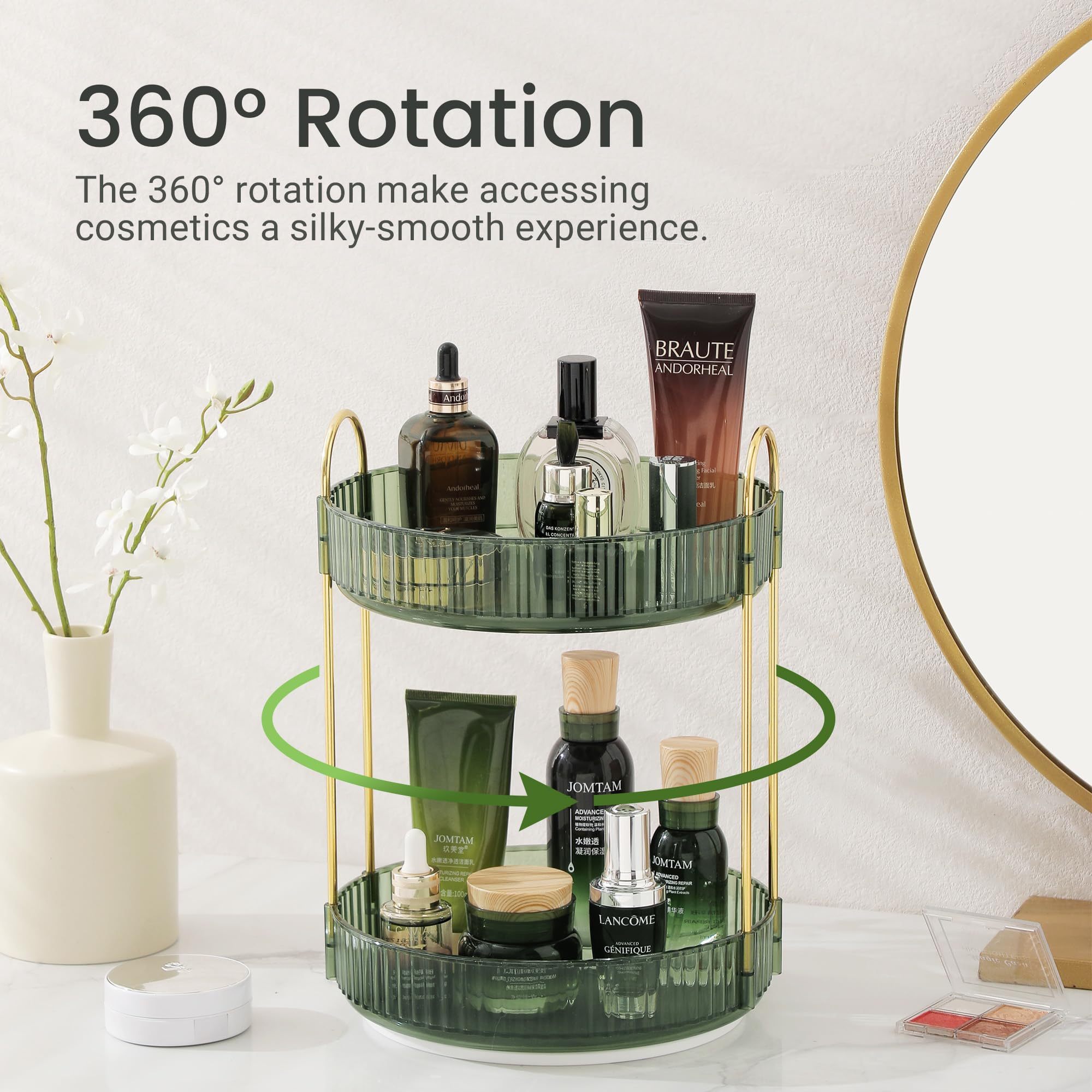 Rotating Makeup Organizer For Vanity, Perfume Skincare Lipstick Organizers For Bathroom Countertop, Clear Make Up Storage For Dr