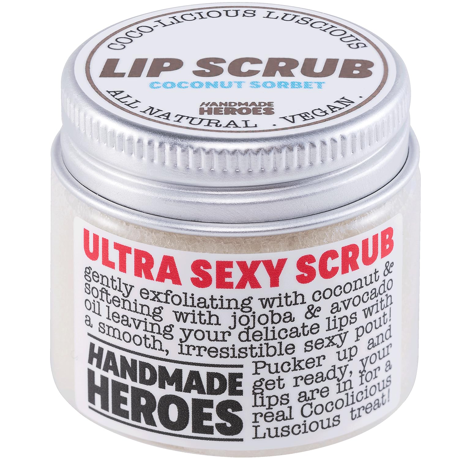 Handmade Heroes 100% Natural Lip Scrub, Vegan Conditioning Coconut Exfoliator - Gentle Exfoliant, Sugar Polish and Scrubber for