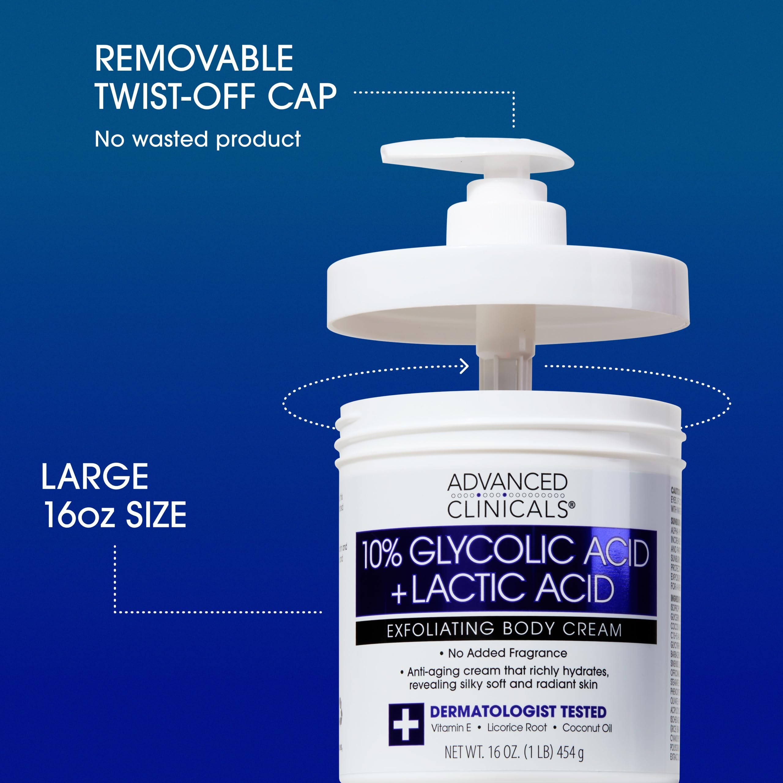 Advanced Clinicals 10% Glycolic Acid + Lactic Acid Lotion Exfoliant Moisturizing Cream With Hyaluronic Acid Moisturizer | AHA Ex