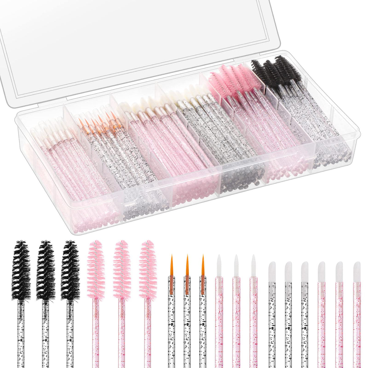 270 PCS Crystal Disposable Makeup Applicators Kit, Makeup Artist Must Haves Tools 100 Mascara Wands 100 Lipstick Applicators 70 