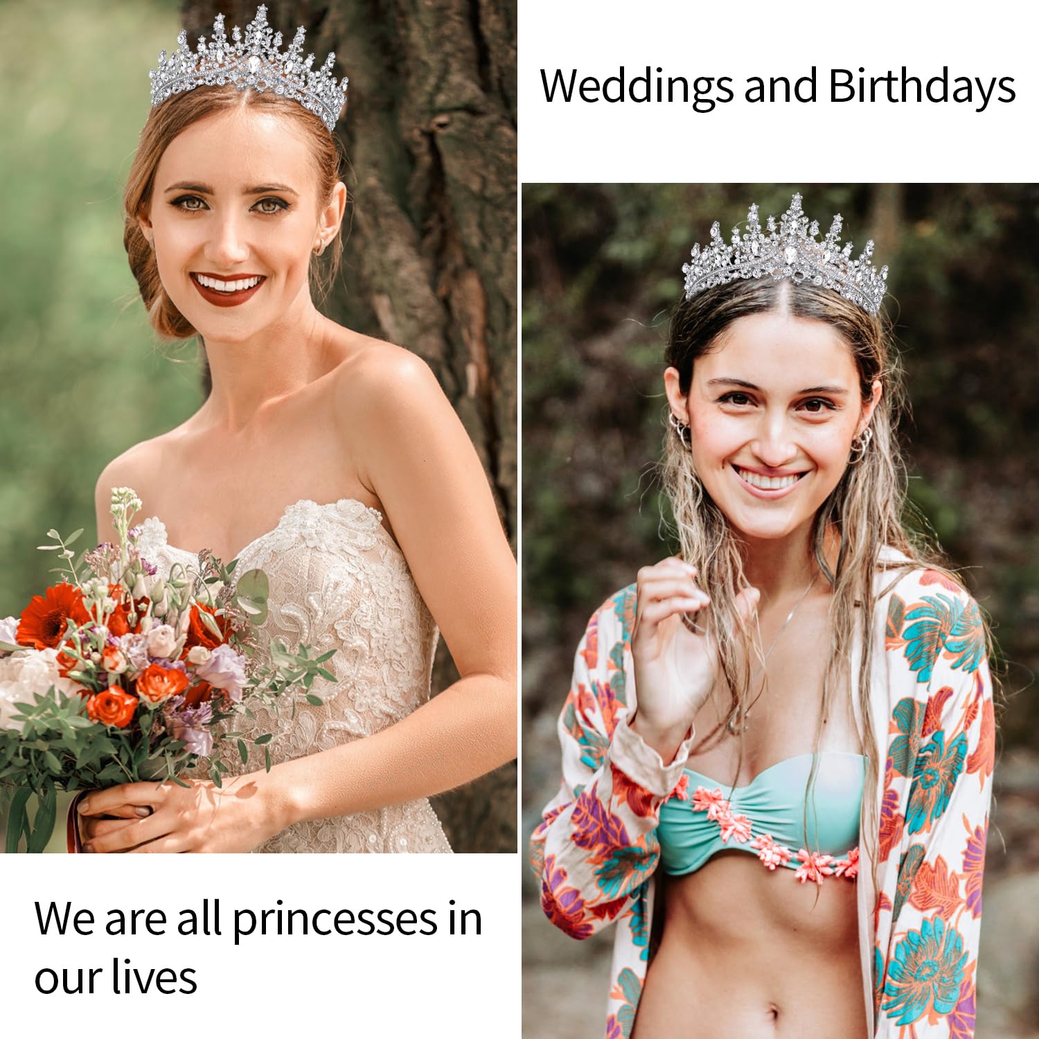Velscrun Silver Crystal Birthday Queen Tiara Crowns For Women Girls Birthday Queen Headband Sash Elegant Princess Crown With Com