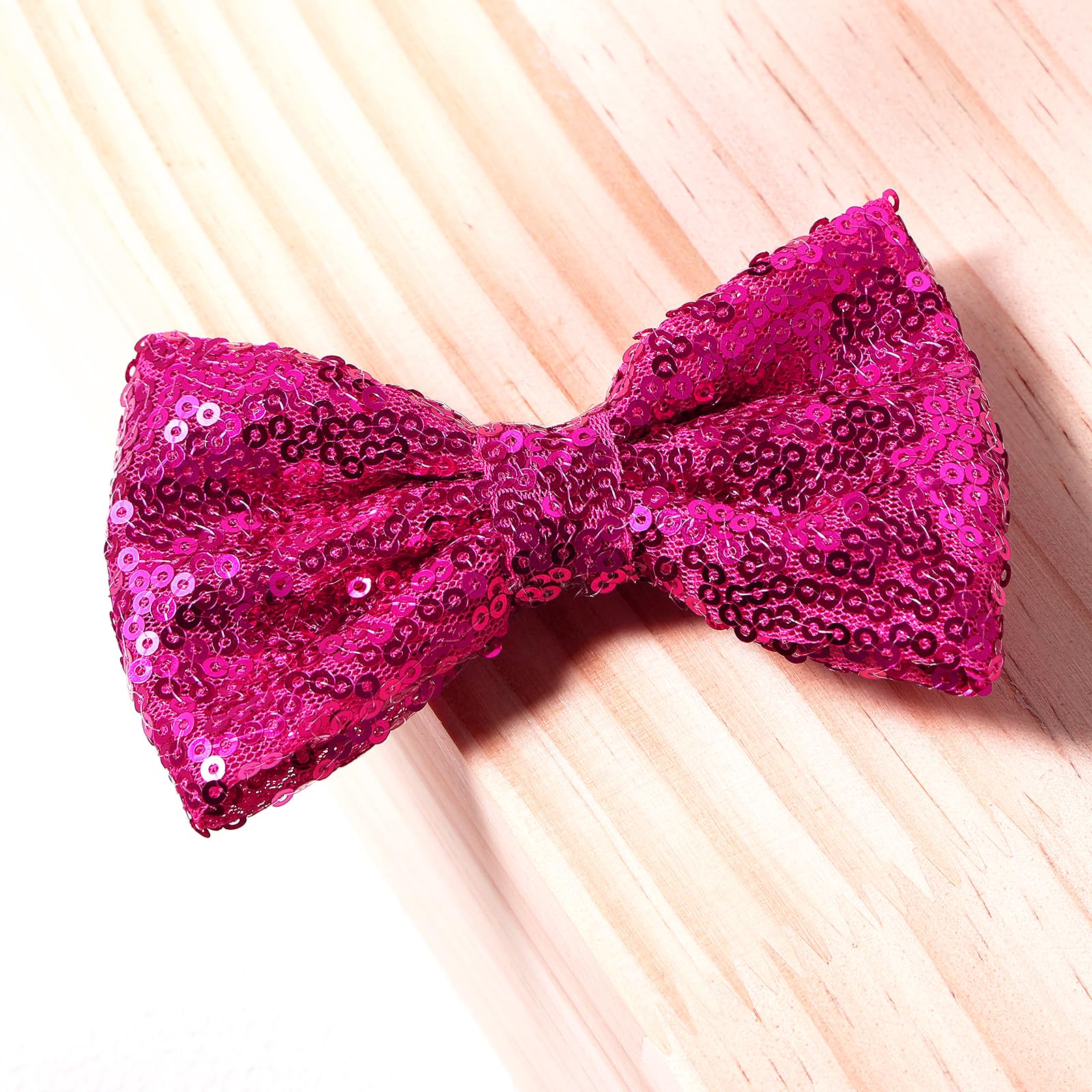4'' Hot Pink Sparkly Glitter Sequin Hair Bows Clips For Toddler Girls Valentines Christmas Birthday Gift Party Dress Outfit Deco
