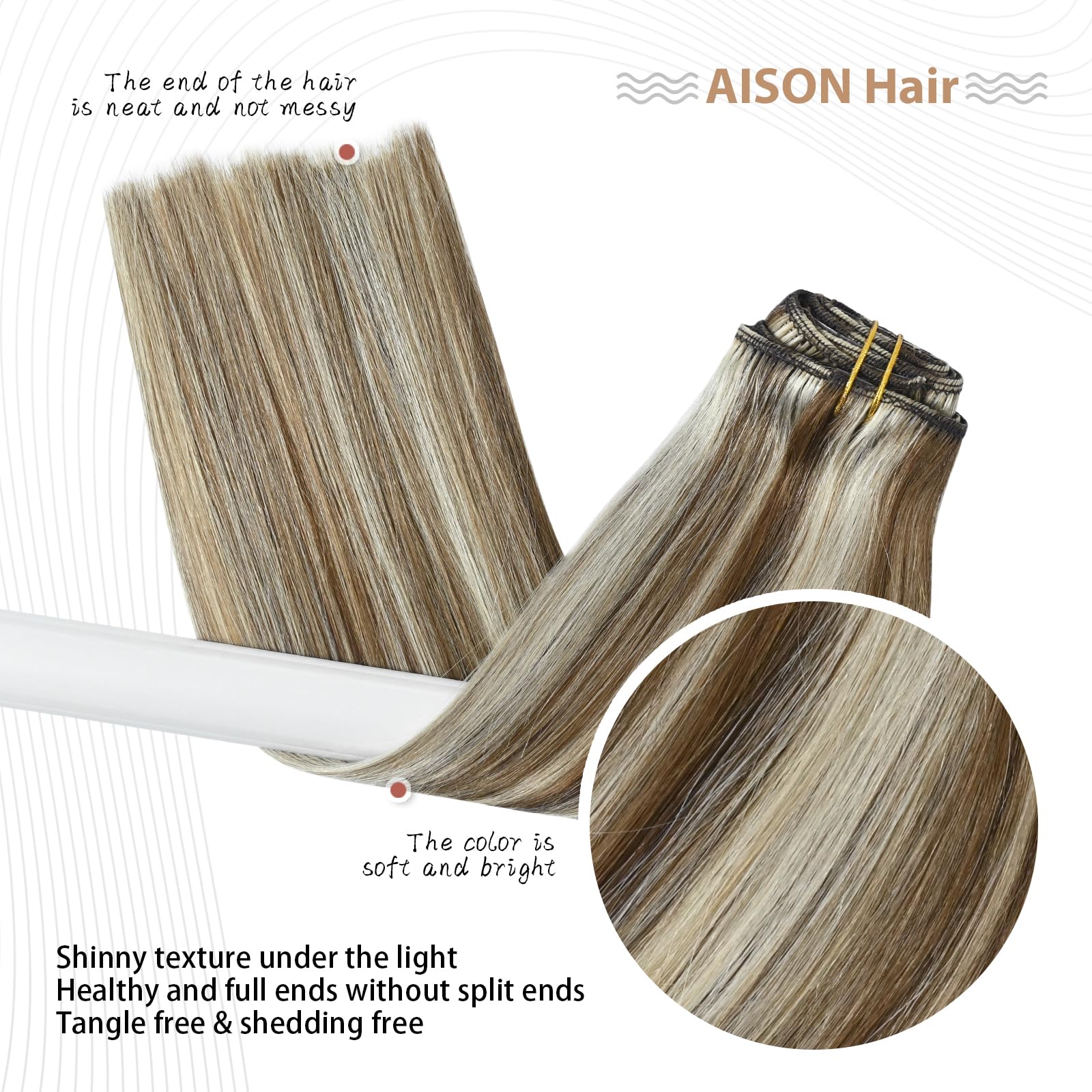 20 Inch Clip in Hair Extensions 70G Light Brown to Blonde Highlights 100% Remy Human Hair Extensions 7A Soft Silky Straight 7pcs