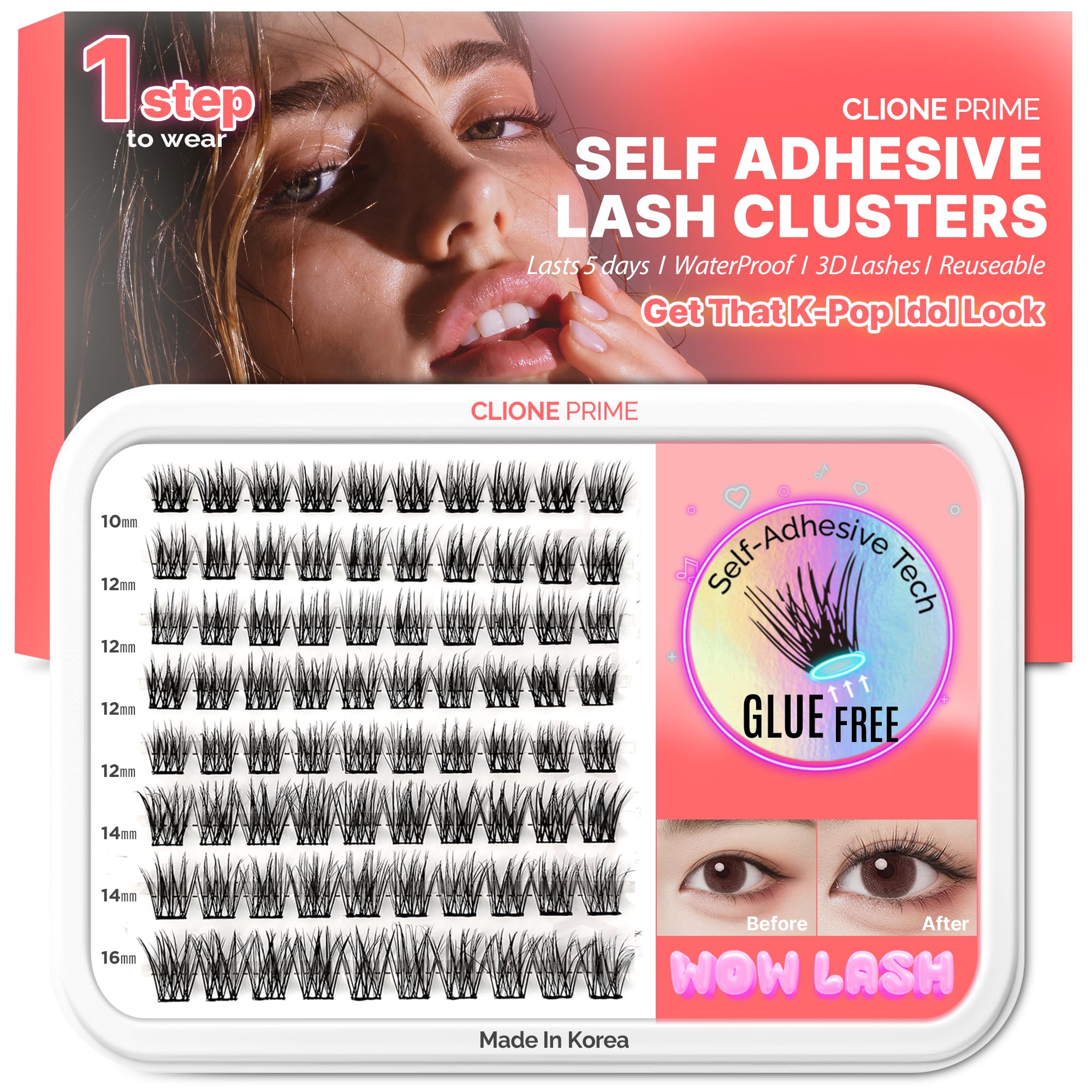 Clione Prime Korean Self Adhesive Lash Clusters Voluminous Look No Glue Press On Pre Bond Lash Clusters Fluffy Self Adhesive Fal