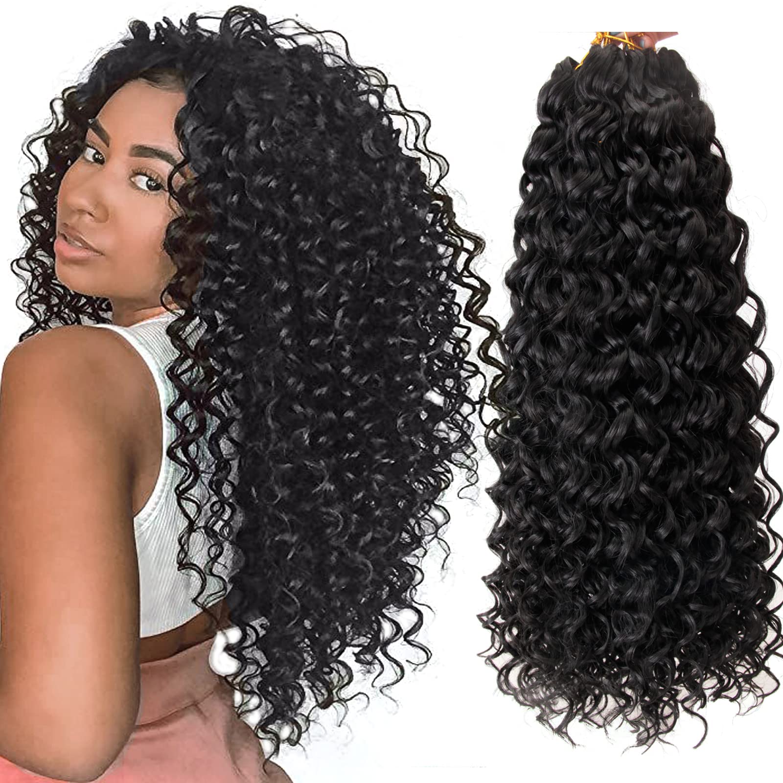 8 Packs Curly Crochet Hair Gogo Curl Crochet Hair For Women Natural Black Deep Wave Braiding Hair,Synthetic Bohemian Crochet Bra