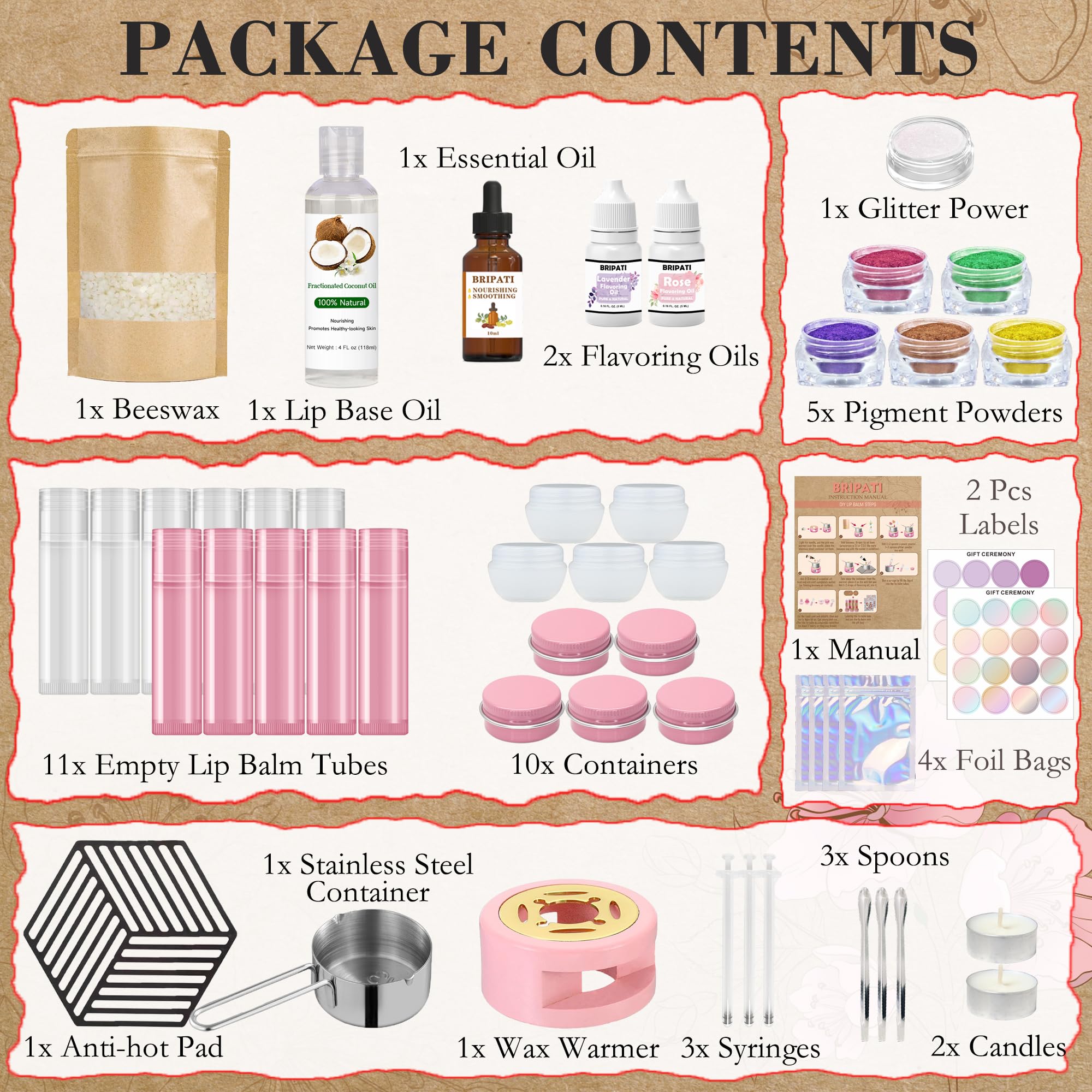 Bripati Diy Lip Balm Making Kit, Lip Balm Kit For Adults Lip Gloss Kit To Make Your Own Lip Balm With Natural Beeswax, Lip Base