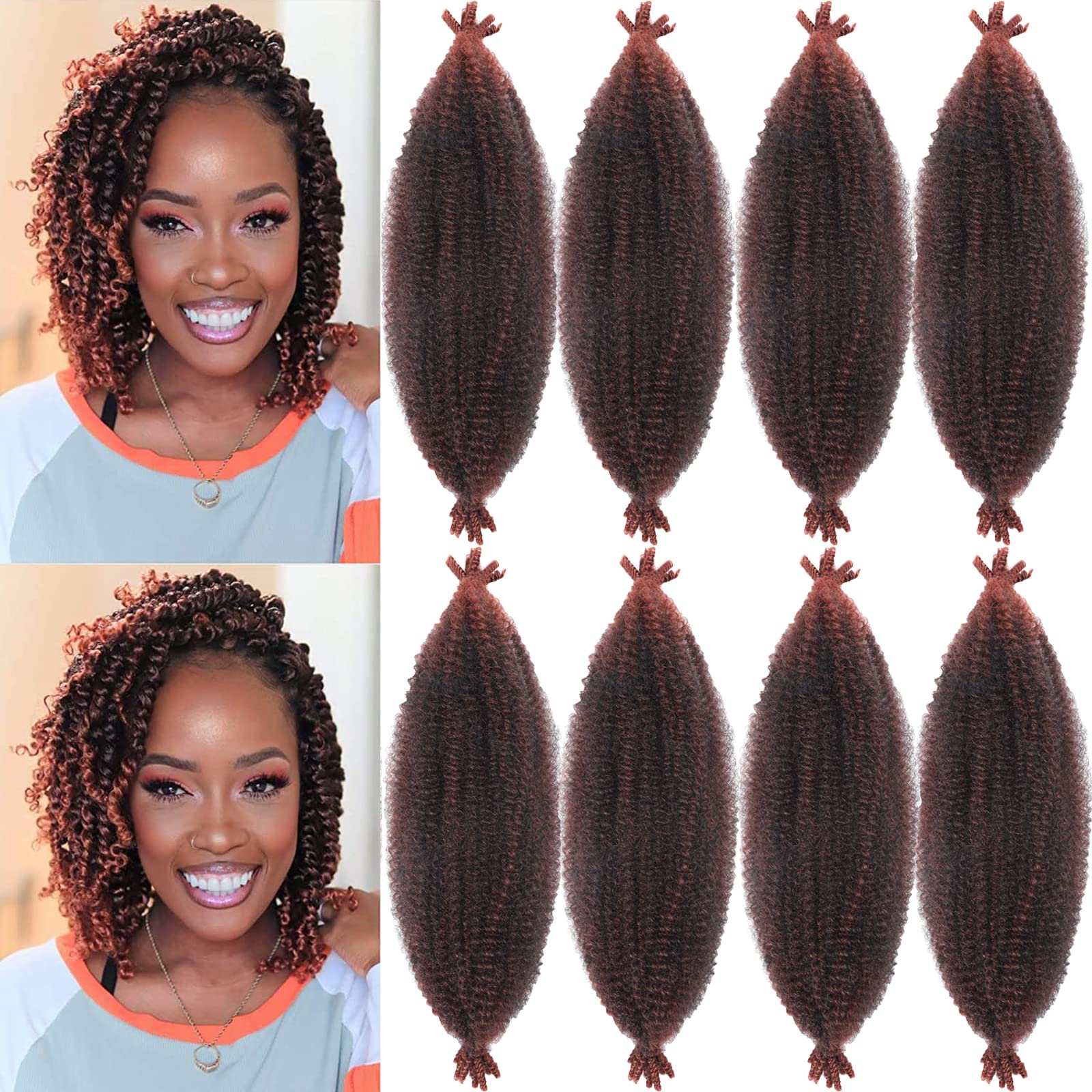 8 Packs Springy Afro Twist Hair t350# 16 inch Pre-Separated Kinky Marley Twist Braiding Hair Soft Crochet for Distressed Faux Lo