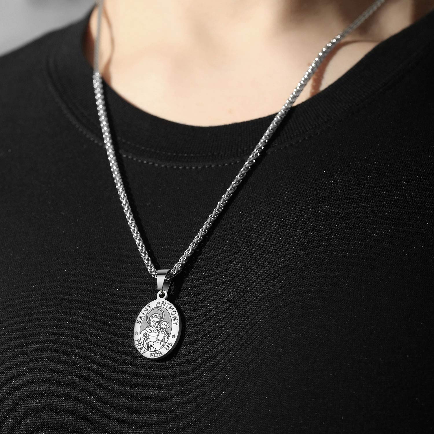 P. BLAKE St.Raphael Pendant Necklace for Men Stainless Steel Catholic Saint Raphael Archangel Medal with Chain 24 Inches