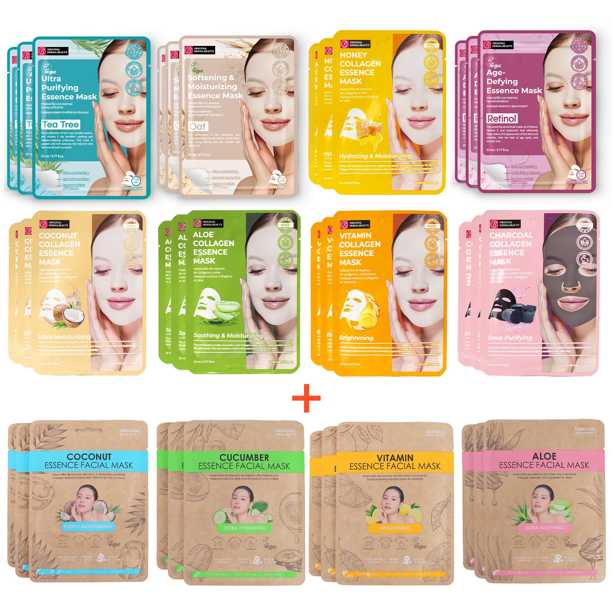 Innerest Original Derma Beauty Collagen Face Mask Skin Care 36 Pk Collagen Essence Assortment Face Masks Skincare Sheet Masks Fa