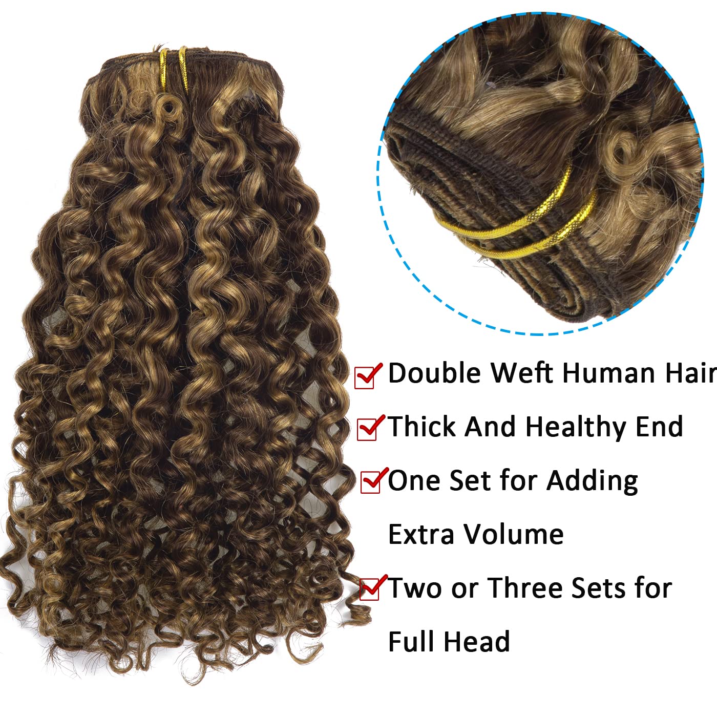 Natural Curly Clip In Human Hair Extensions 22Inch Jerry Curly Clip In Hair Extensions Chocolate Brown Mixed With Strawberry Blo