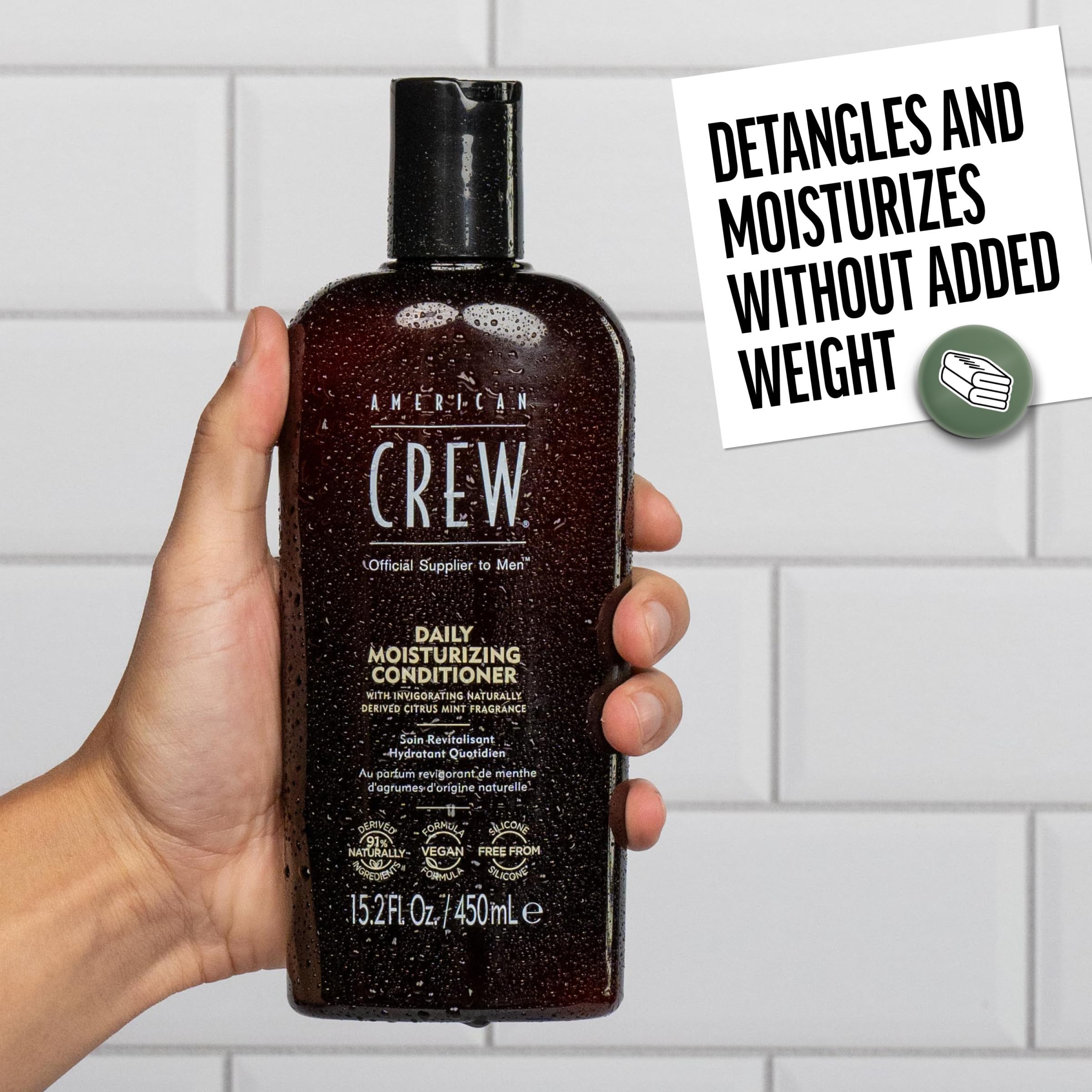 American Crew Conditioner for Men, Daily Moisturizer, Naturally Derived, Vegan Formula, Citrus Mint Fragrance, 33.8 Fl Oz