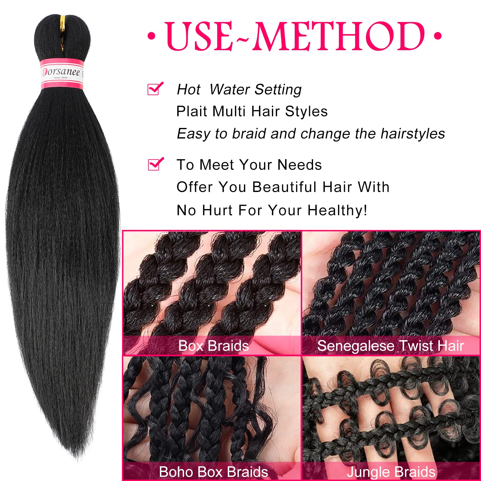 Pre Stretched Braiding Hair 8 Packs 14 Inch Professional Hair For Braiding Easy To Twist Crochet Braids Hot Water Setting Yaki S