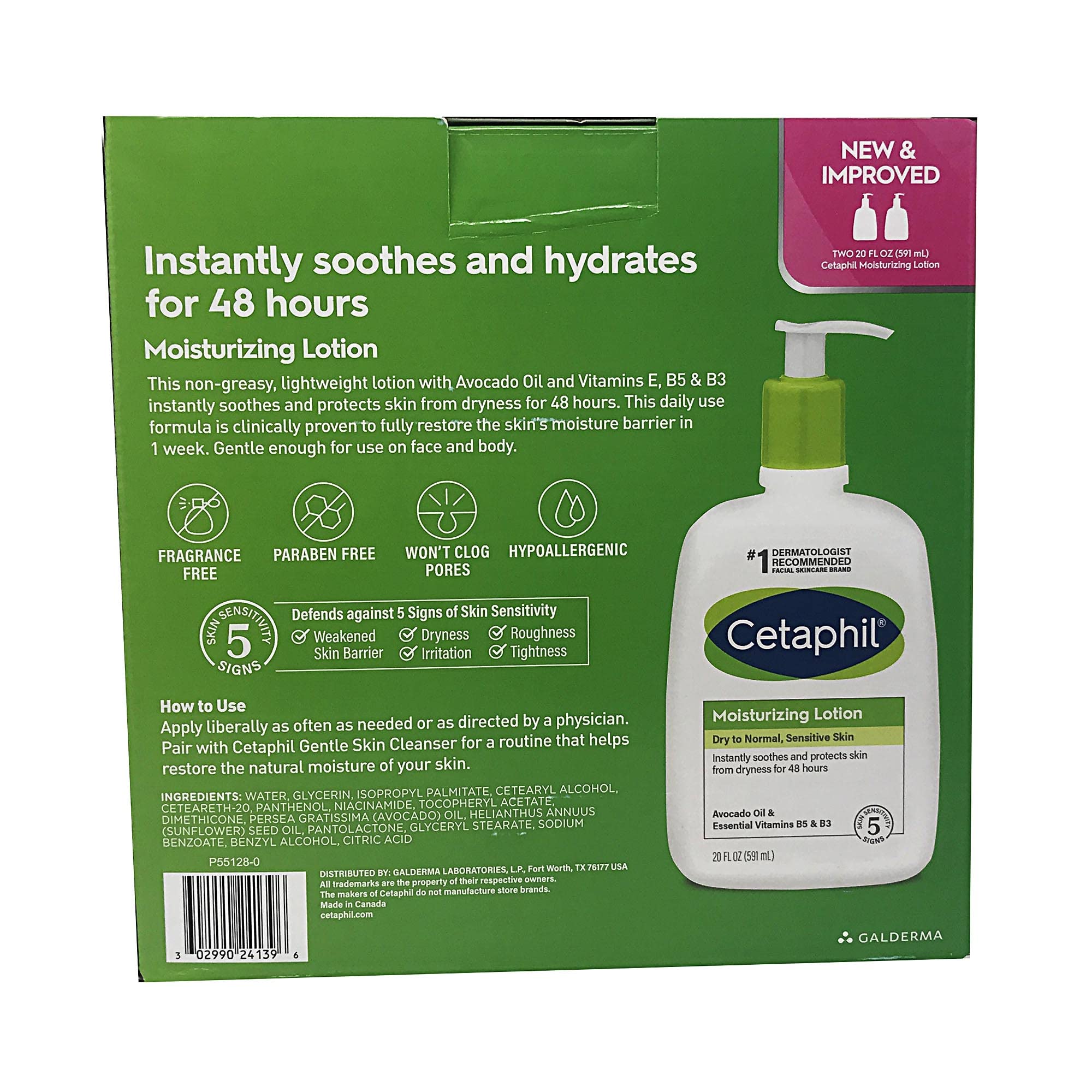 Cetaphil Moisturizing Lotion for Dry to Normal, Sensitive Skin - 20 oz (Pack of 2) with Avocado Oil & Essential Vitamins