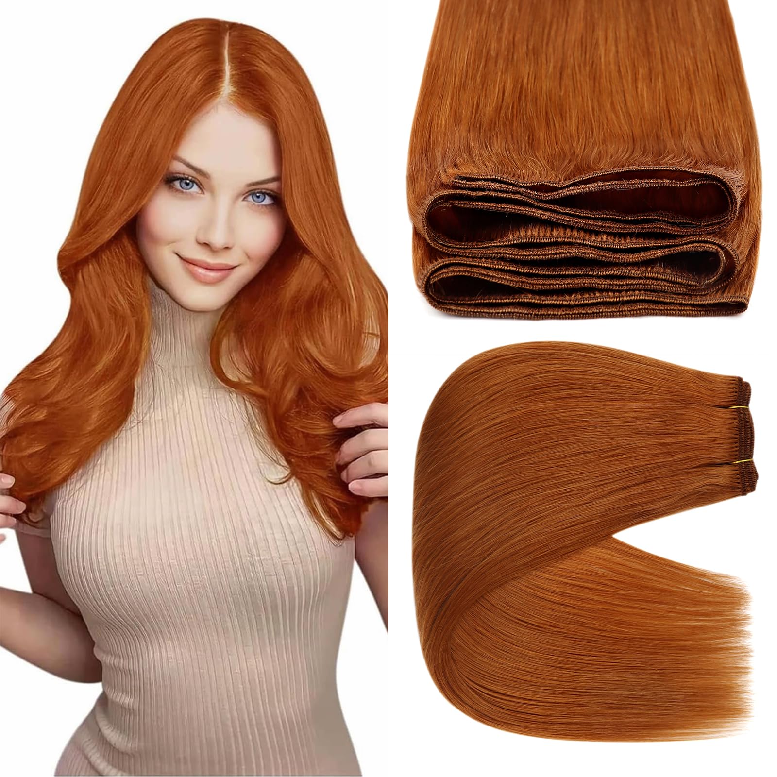 Sunny 22inch Weft Hair Extensions Human Hair Copper Sew in Hair Extensions Real Human Hair Long Hair Weft Extensions Copper Sew 