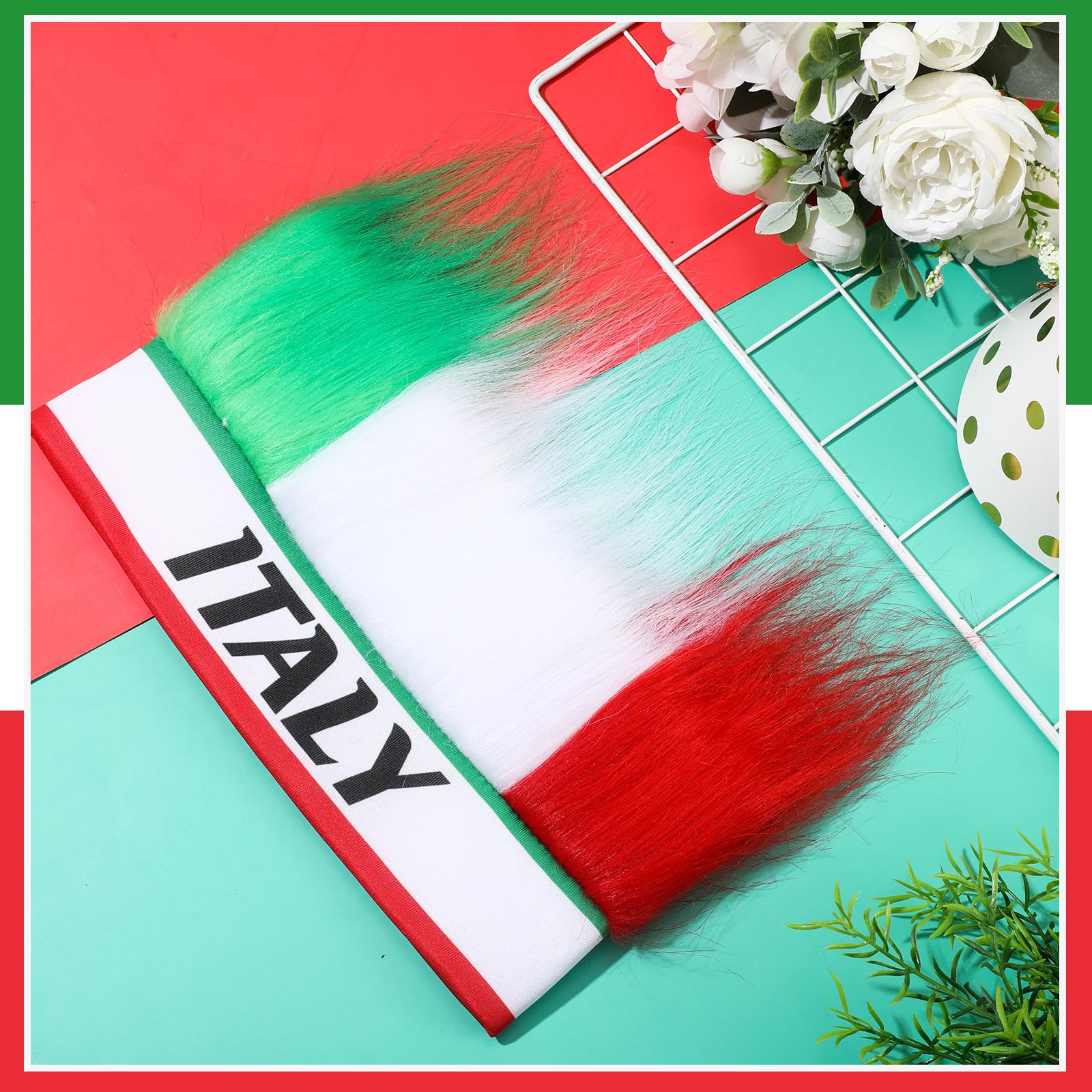 Jadive Italy Hairy Headband Hat Green Hairy Headband Hair Headpiece Italian Costume for Women Men Sports Parties Cosplay(1 Pcs)