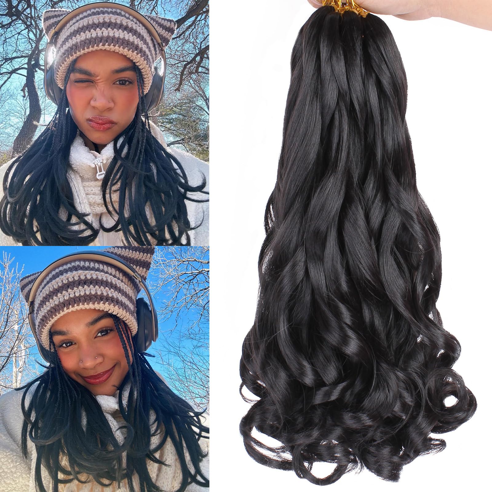 COOKOO 9 Packs French Curly Braiding Hair 14 Inch Natural Black Pre Stretched Bouncy Braiding Hair Loose Wavy Crochet Braids Hai