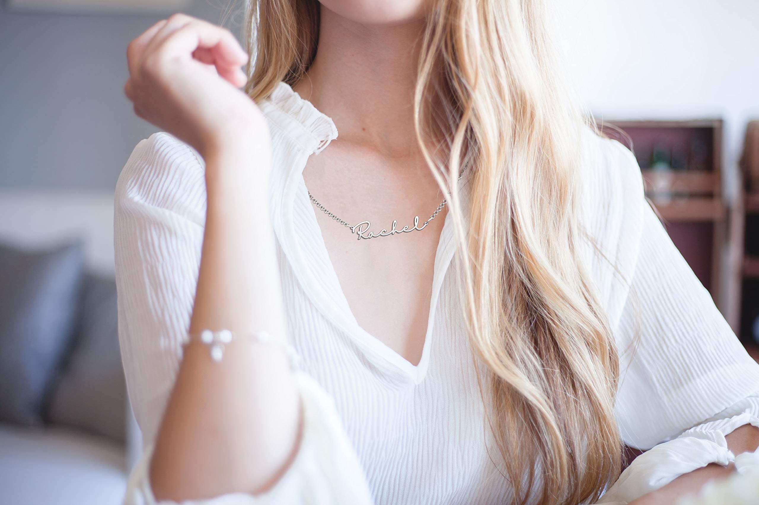 CoolJewelry Cursive Custom Name Necklace for Women Personalized Name Necklaces 18K Gold Plated or Sterling Silver Nameplate Cust