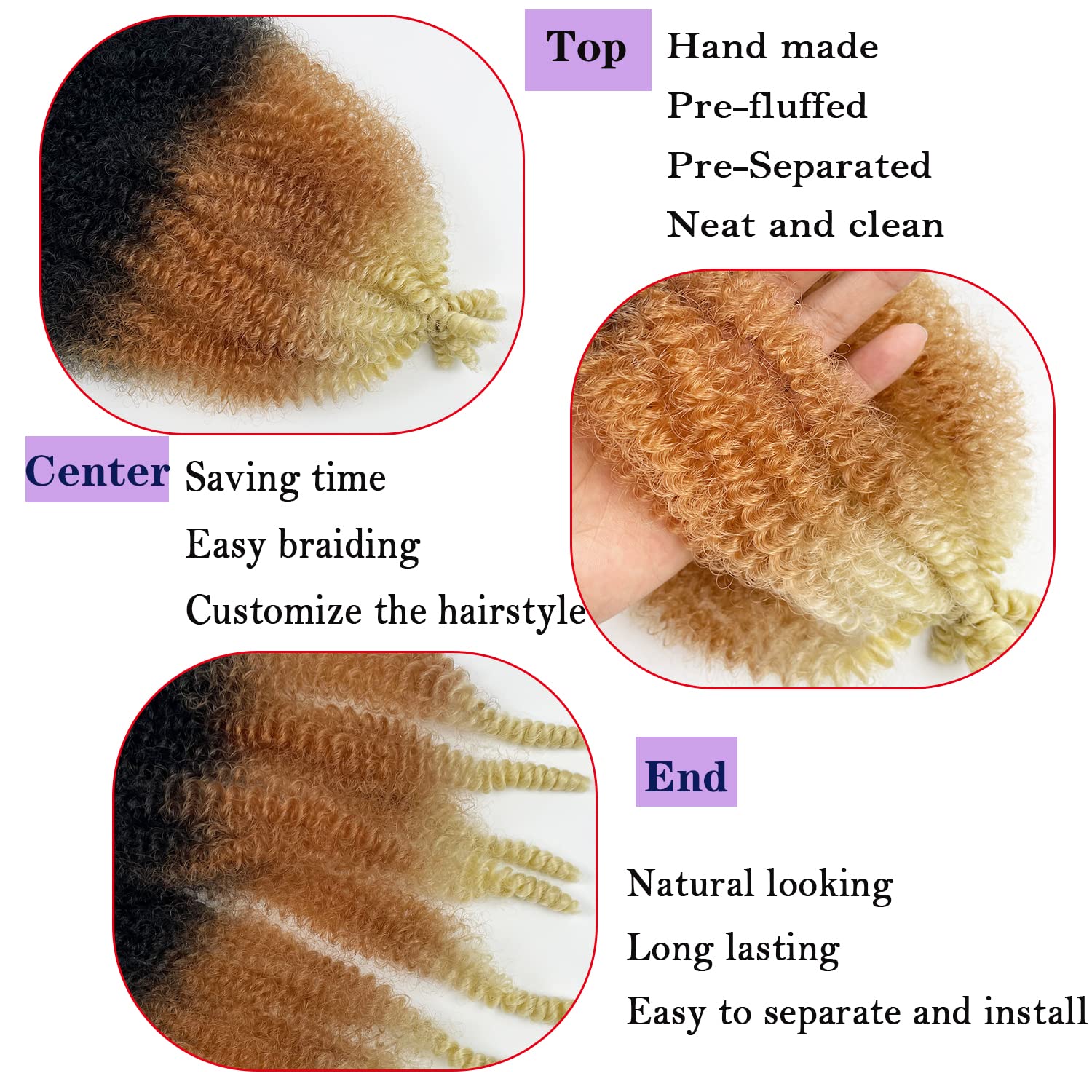 Paraglame Marley Hair 16 Inch Springy Afro Twist Hair 3 Tones Ombre Marley Twist Braiding Hair, Wrapping Hair for Soft Locs Synt