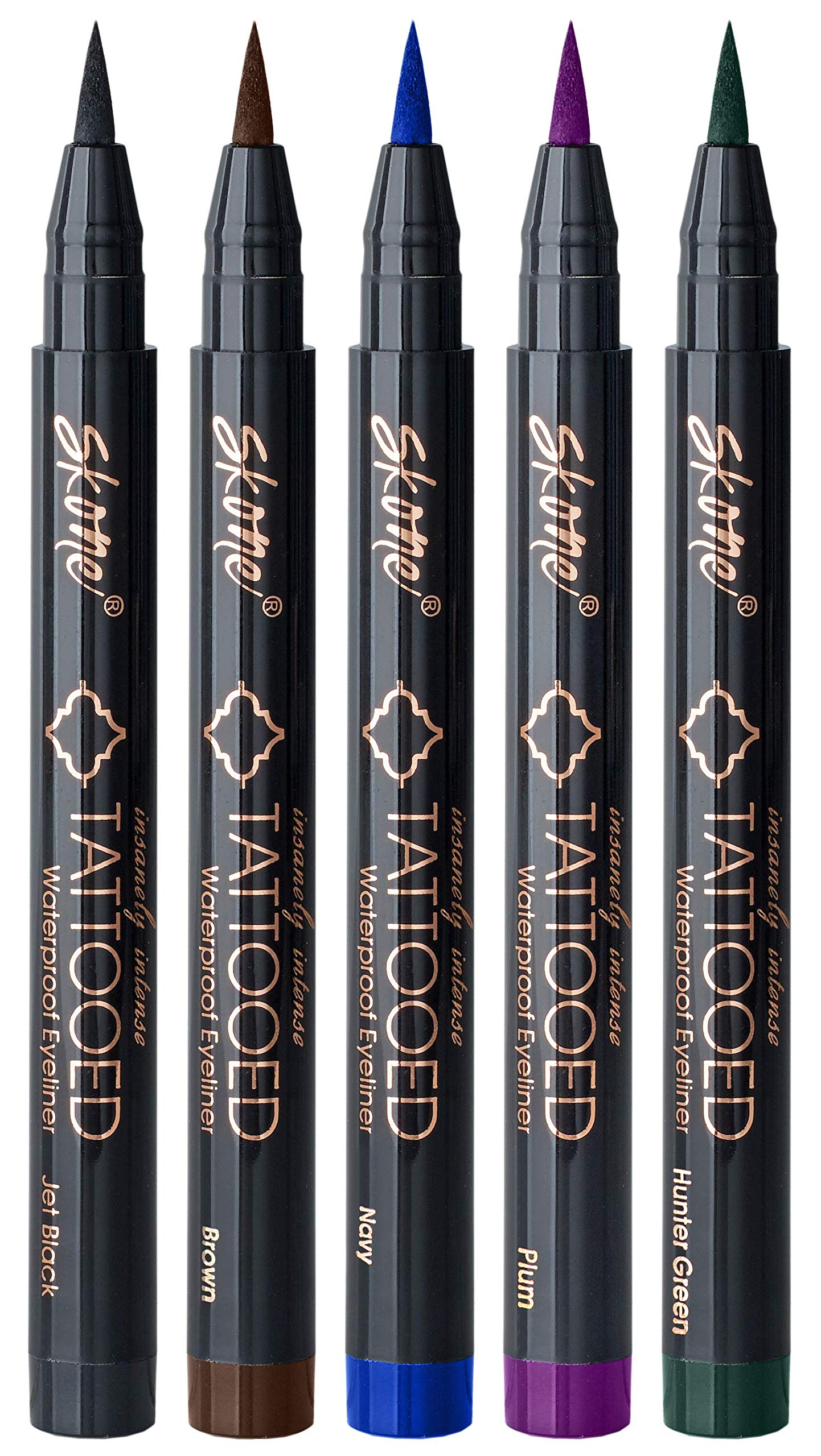 Skone Cosmetics Insanely Intense Tattooed Eyeliner Pen - 5-Piece Set - Waterproof Liquid Eyeliner, Sweat Proof, Smudge Proof Liq