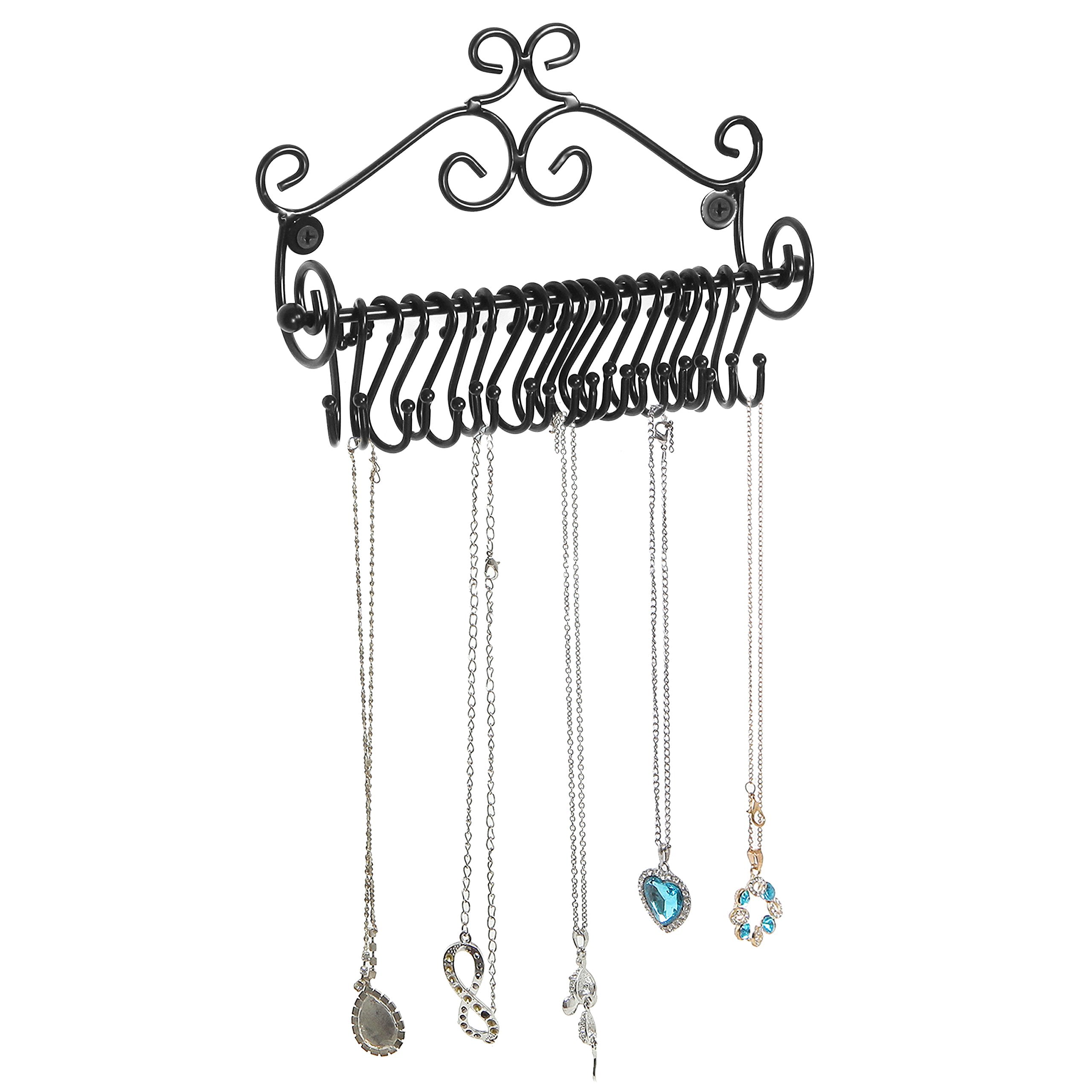 MyGift Set of 2 Jewelry Organizer - Wall Mounted Black Metal Scrollwork Design Necklace Holder Jewelry Display Storage Rack with