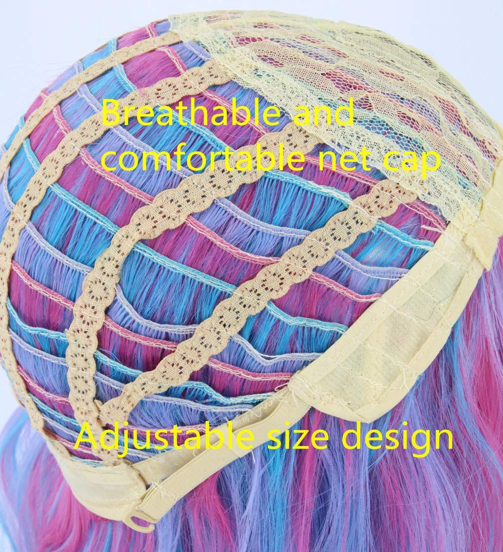 Topcosplay Girls Wig And Crown Long Wavy Pink Mixed Blue Halloween Costume Party Wig Black Roots