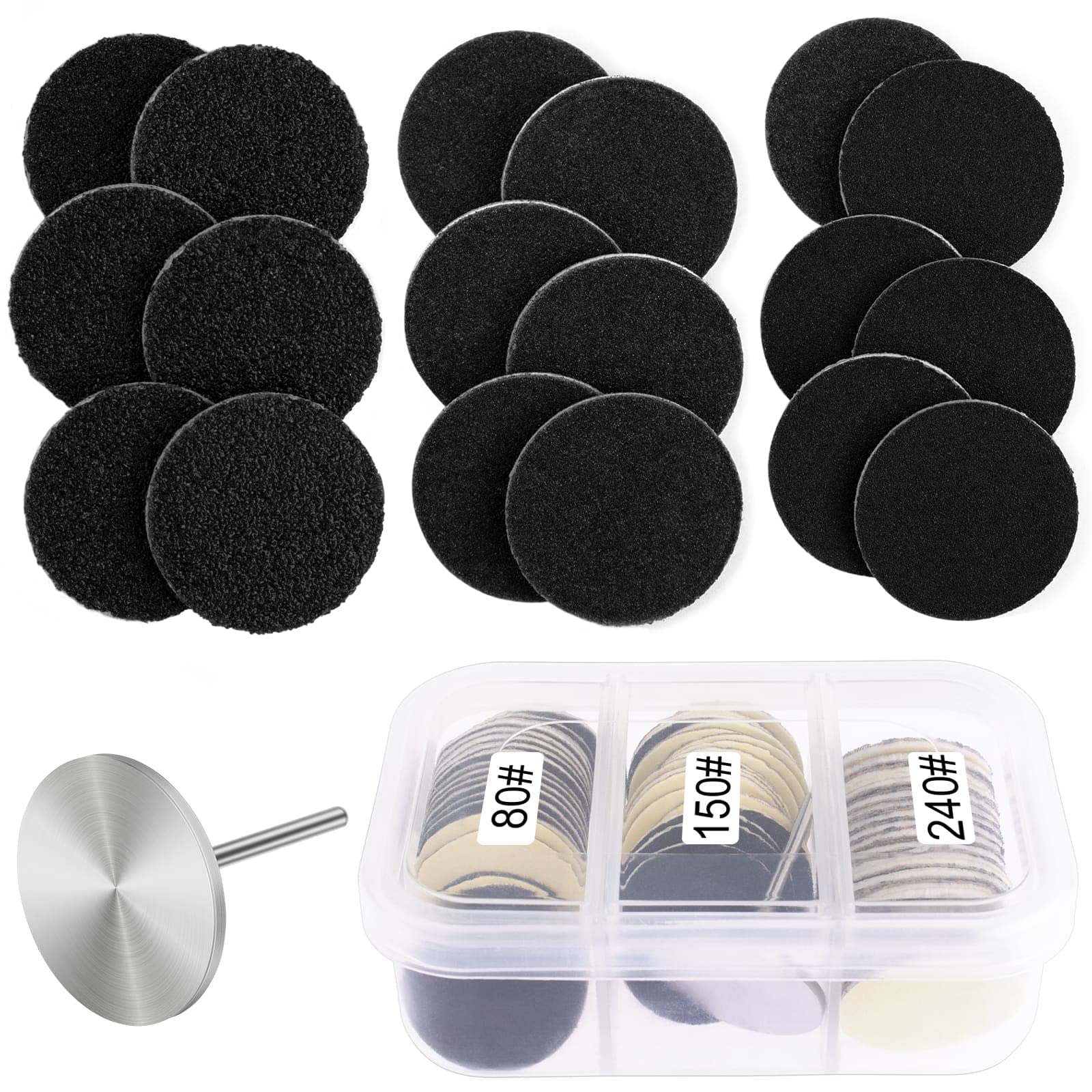 Rolybag Sanding Paper Discs with Metal Nail Drill Bit Foot Sandpaper Discs 25mm Foot File Sandpaper Discs for Manicure Pedicure,
