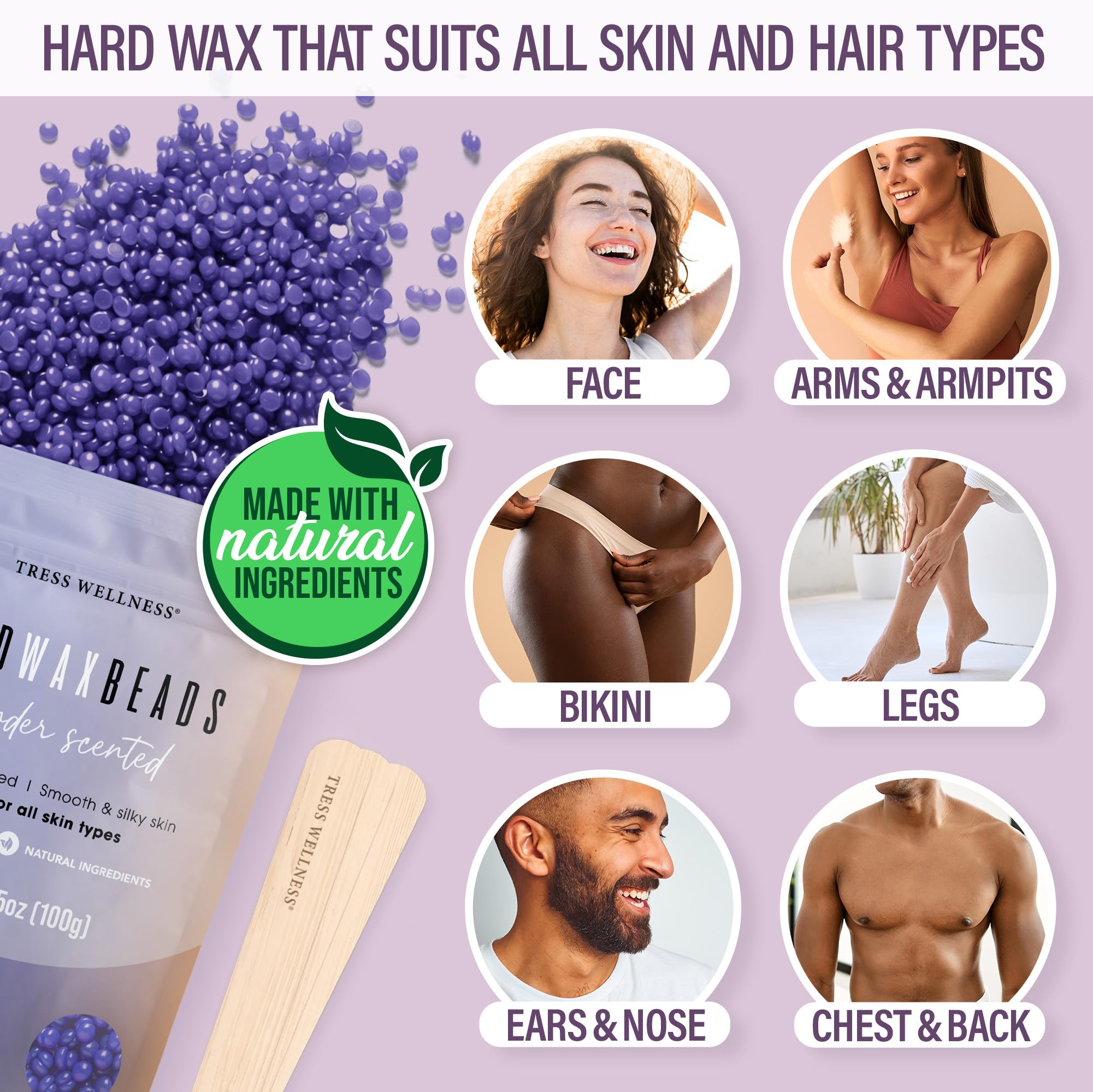 Tress Wellness Waxing Kit For Brazilian Wax - Easy To Use - For Sensitive Skin - Digital Display, Misty Lilac