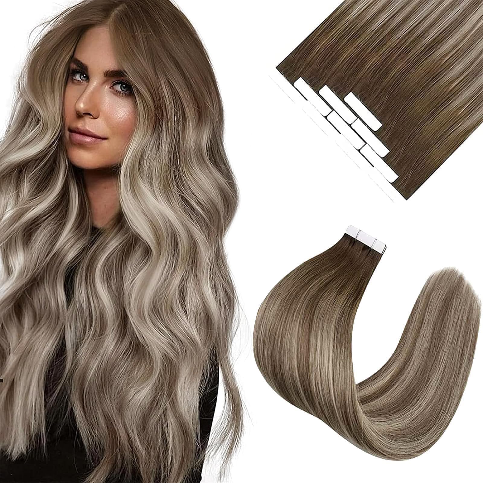 Ve Sunny 25G Tape In Hair Extensions Real Human Hair Brown Balayage Hair Extensions Tape In Dark Brown Balayage Light Brown Ombr