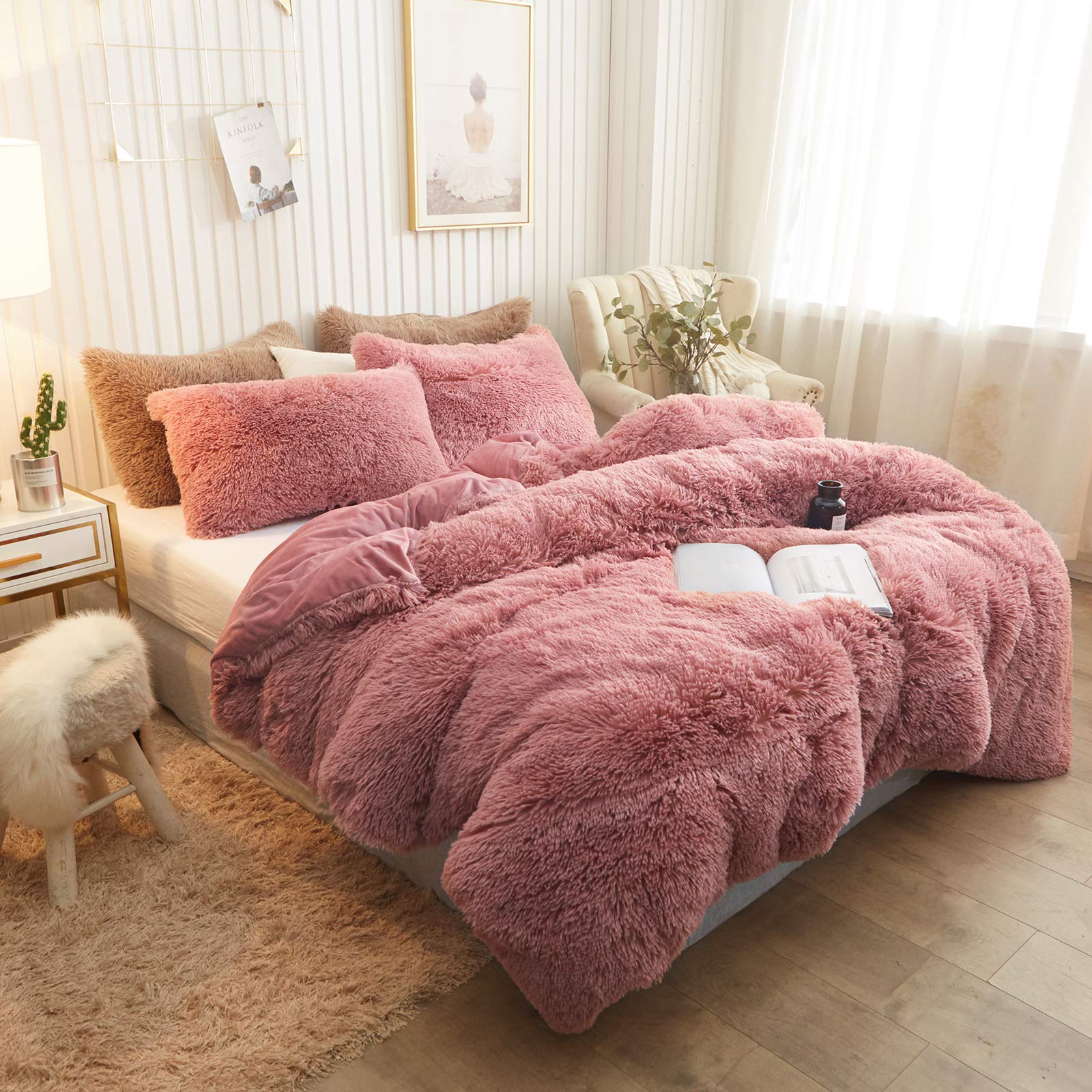 Xege Plush Shaggy Duvet cover, Luxury Ultra Soft crystal Velvet Fuzzy Bedding 1Pc, Fluffy Furry comforter cover for Bedroom Home