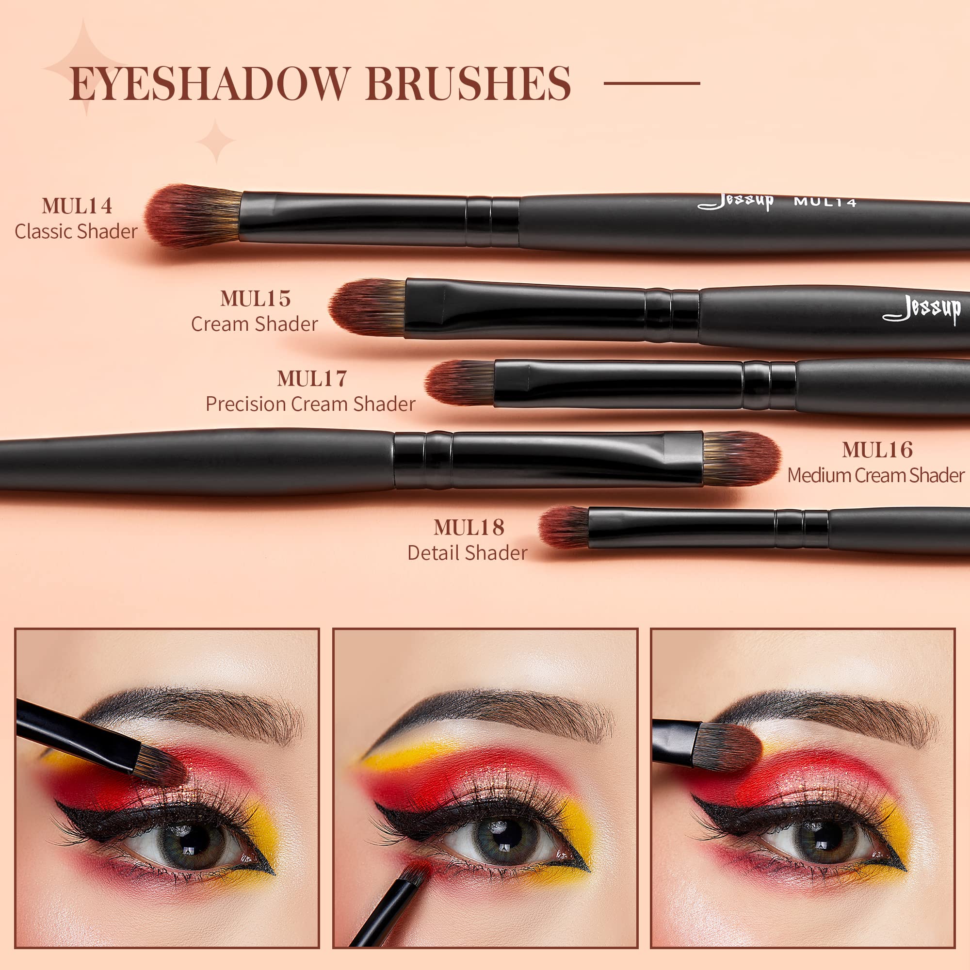 Jessup Eye Brushes Set, Vegan Makeup Brushes with Concealer Powder Eyeshadow Blending Eyeliner Spoolie Brush, 16pcs Premium Synt
