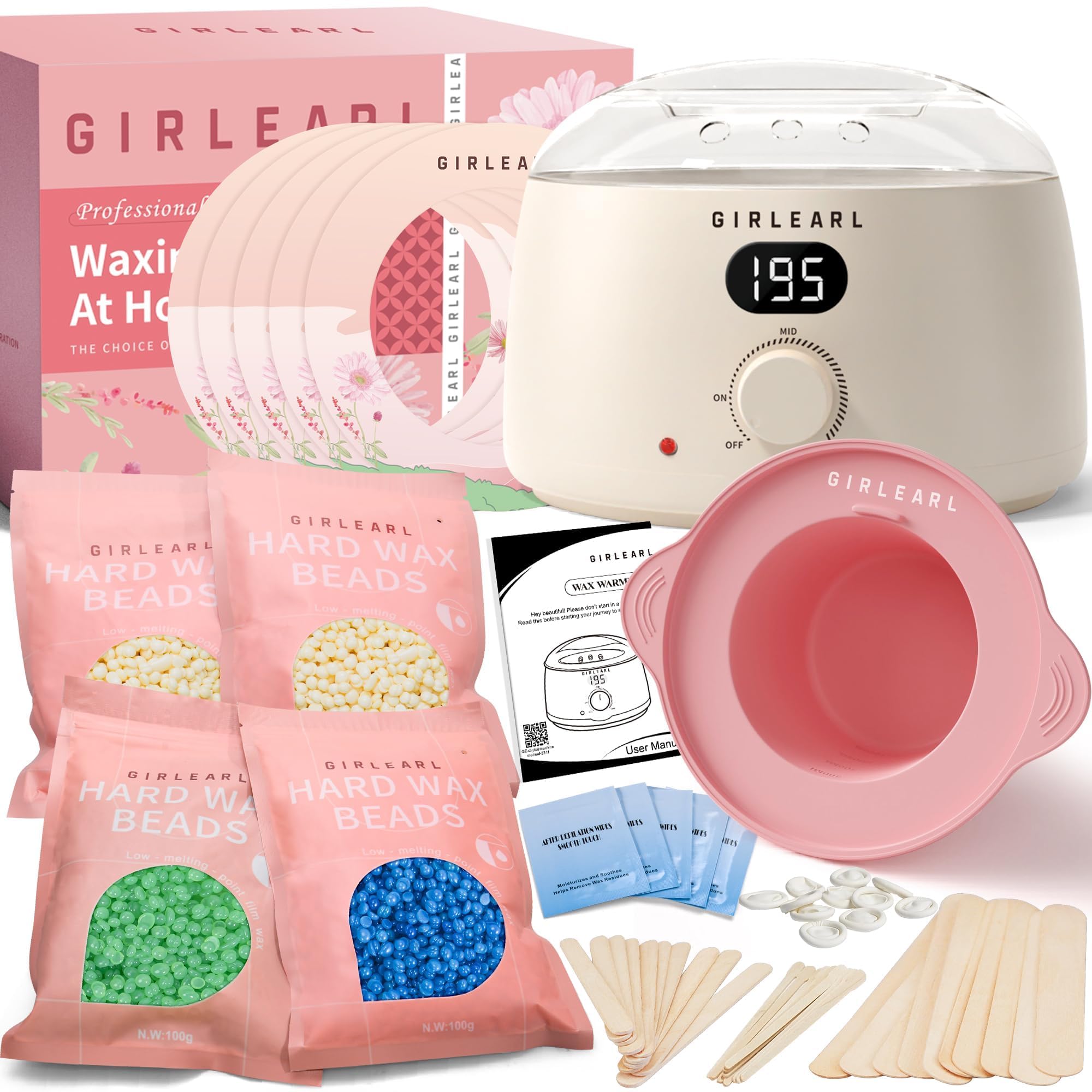 GIRLEARLE Premium Digital Waxing Kit for Women and Men, Wax Warmer Hair Removal at Home with Wax Beads & Silicone Pot, Target Di