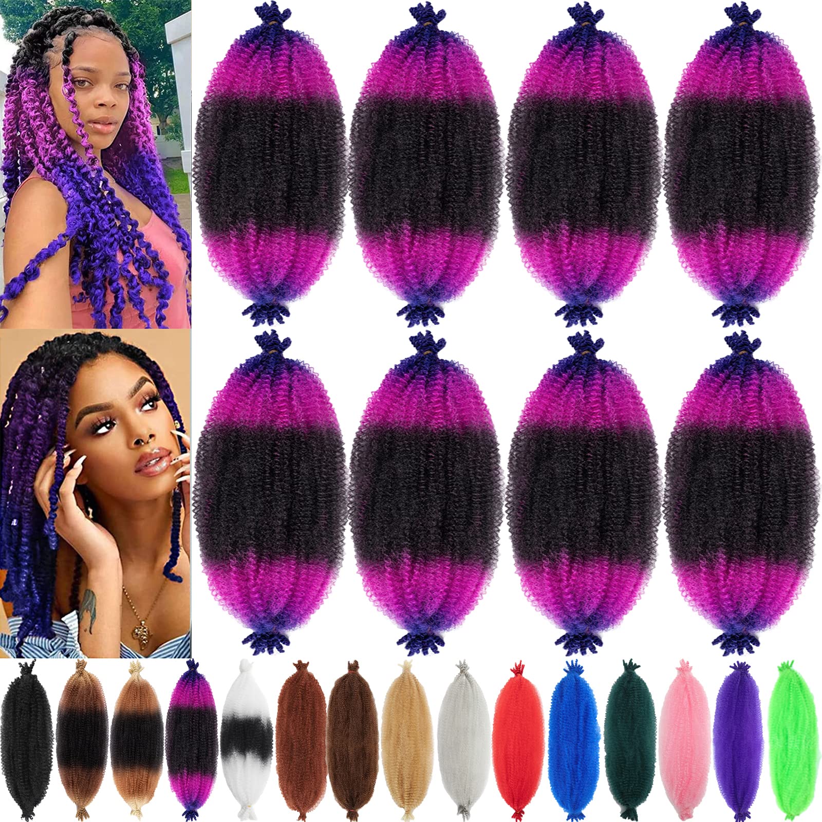 8 Packs Springy Afro Twist Hair 24 inch 49# Pre-Separated Marley Twist Braiding Hair Soft Synthetic Crochet for Distressed Faux 