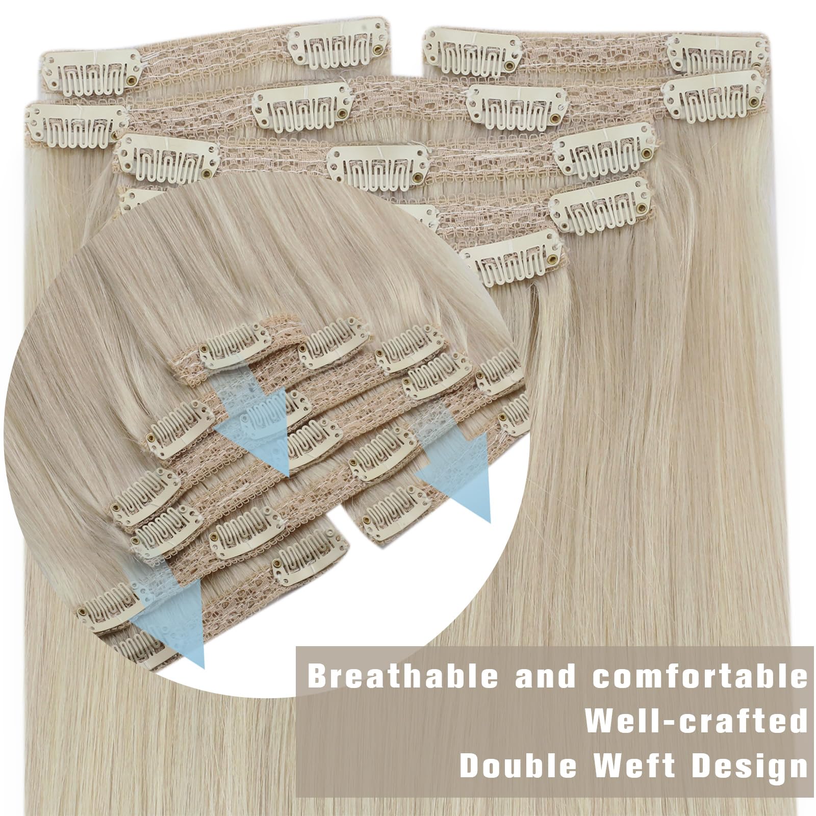 Sunny Human Hair Extensions Clip Ins Platinum Blonde Clip In Hair Extensions Straight Human Hair Clip In Extensions Blonde White