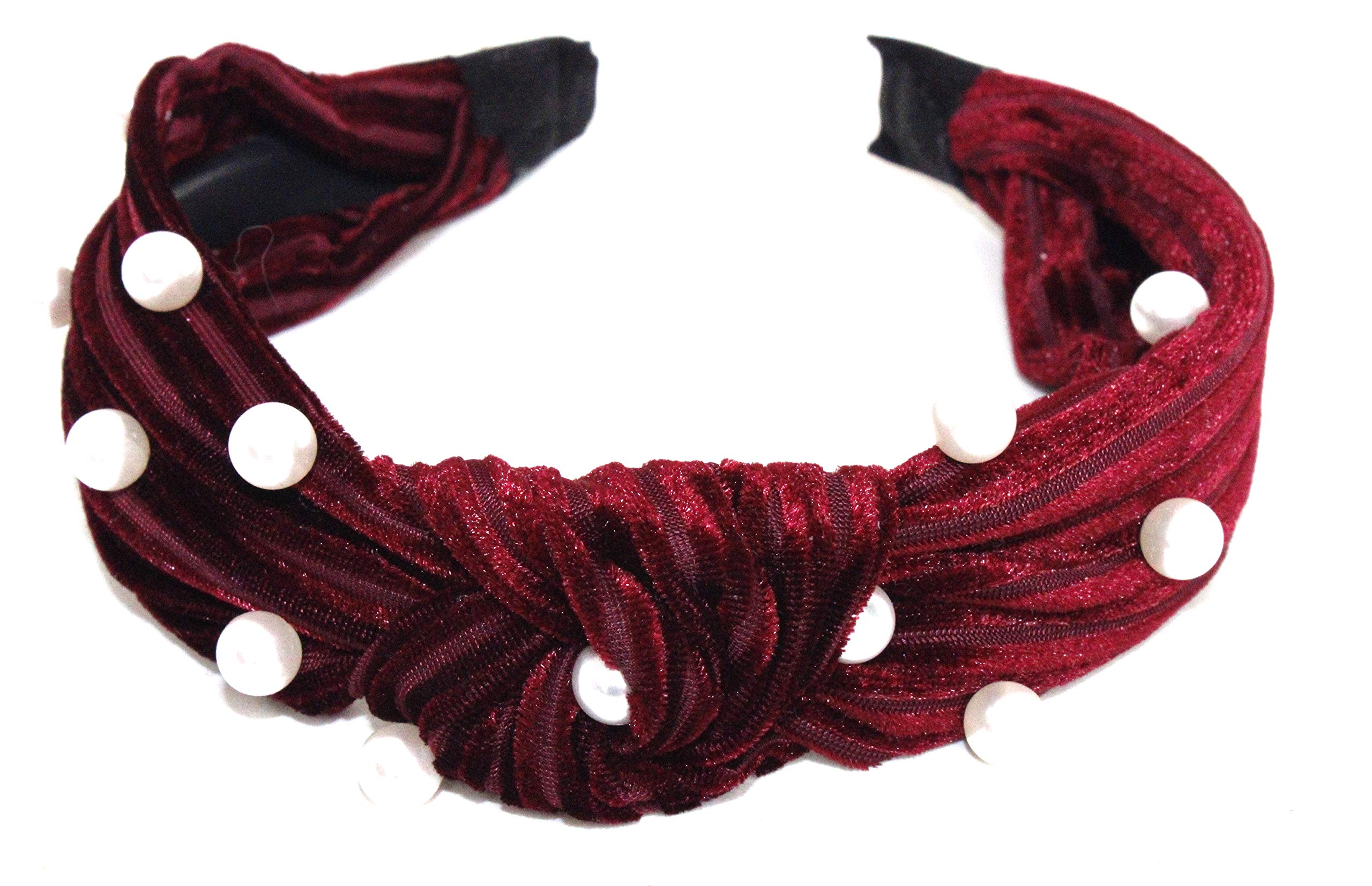 Kabello Pearl Design Bow Knot Headband Velvet Headband Hair Band For Girls Red Pack Of 1