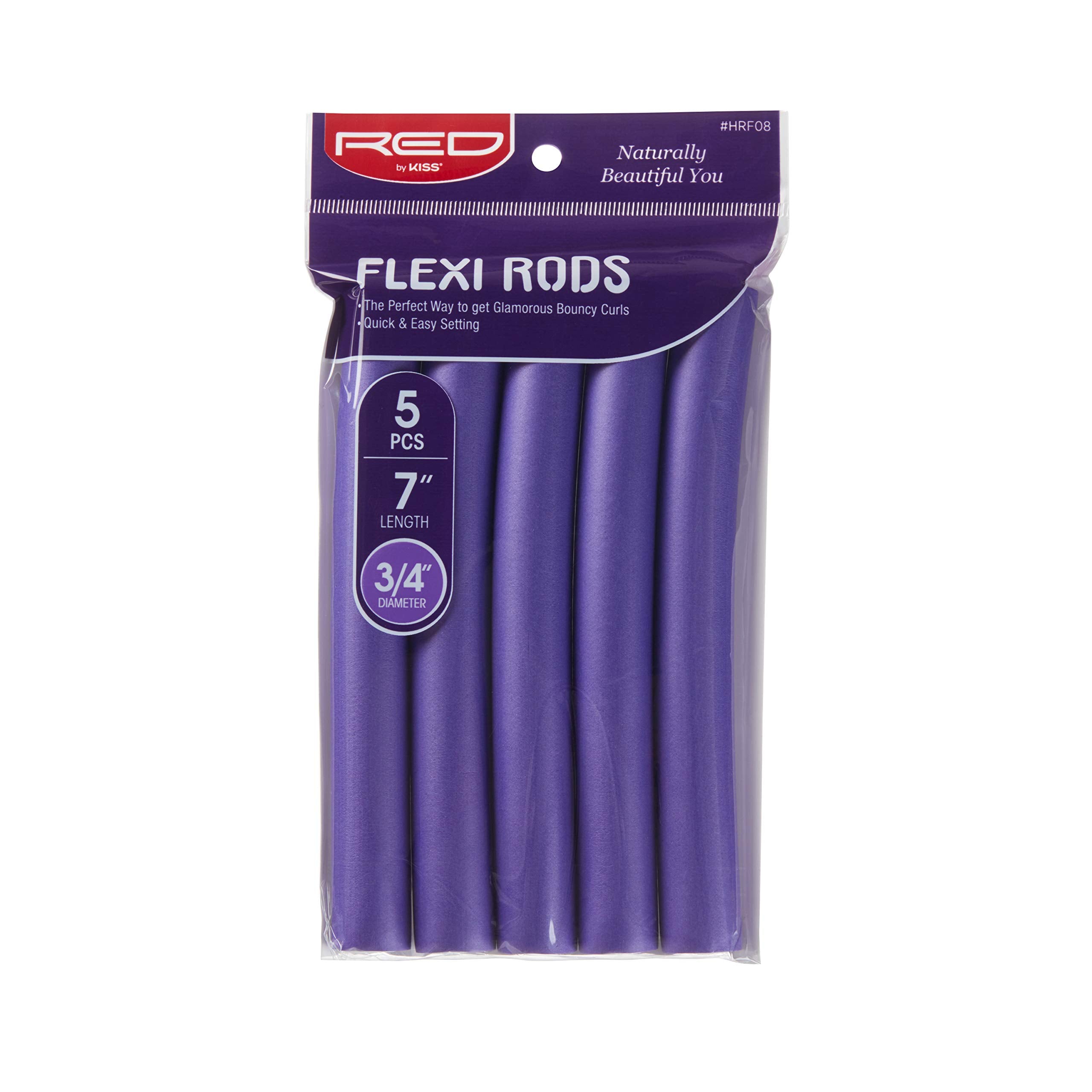 Red By Kiss Flexi Rods - Heatless Hair Curler For 90S Glamorous Bouncy Curls Beach Waves, No Slips, Sleep Styler (7'' Length, 3/