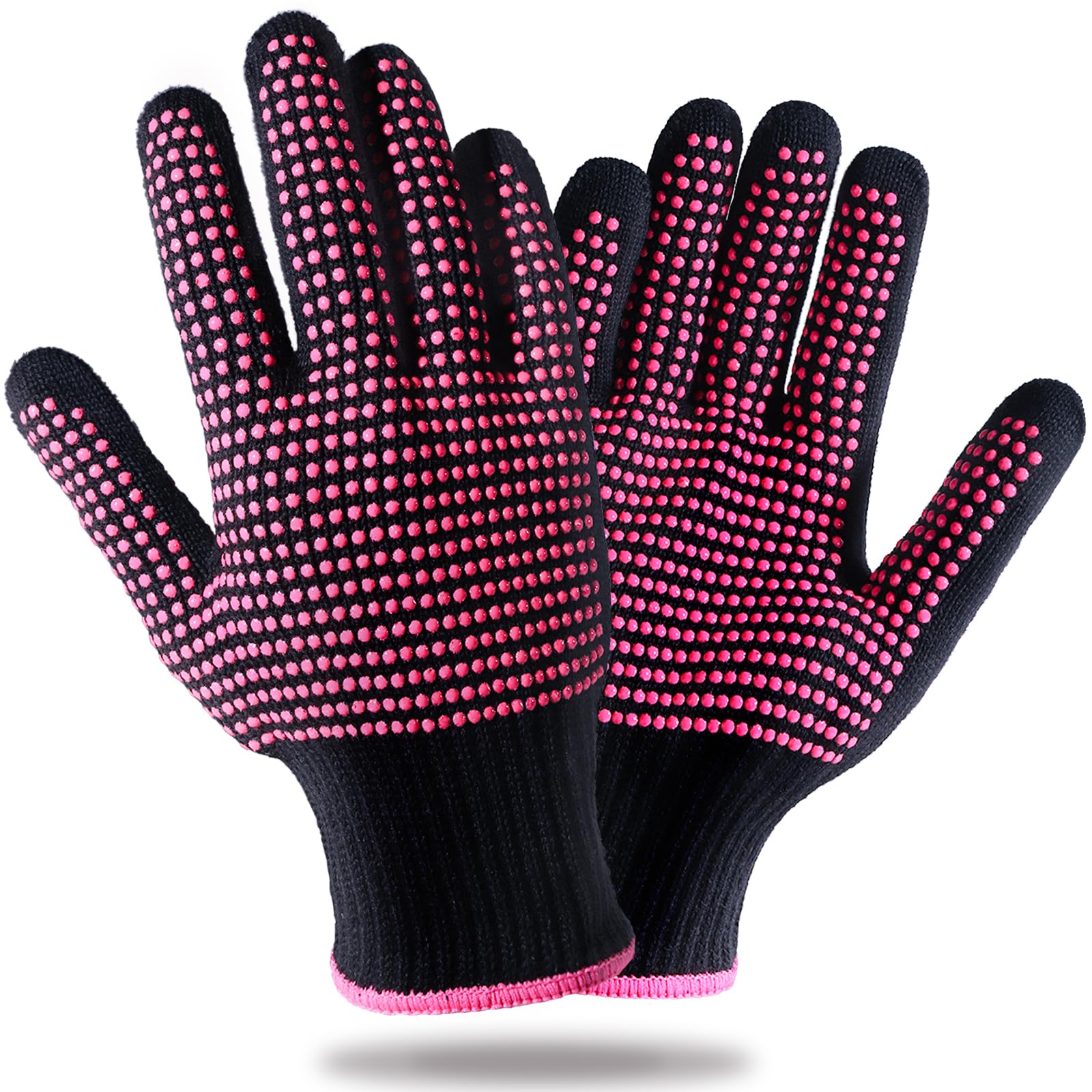 Teenitor 2 Pcs Heat Resistant Gloves With Silicone Bumps, Professional Heat Proof Glove Mitts For Hair Styling Curling Iron Wand