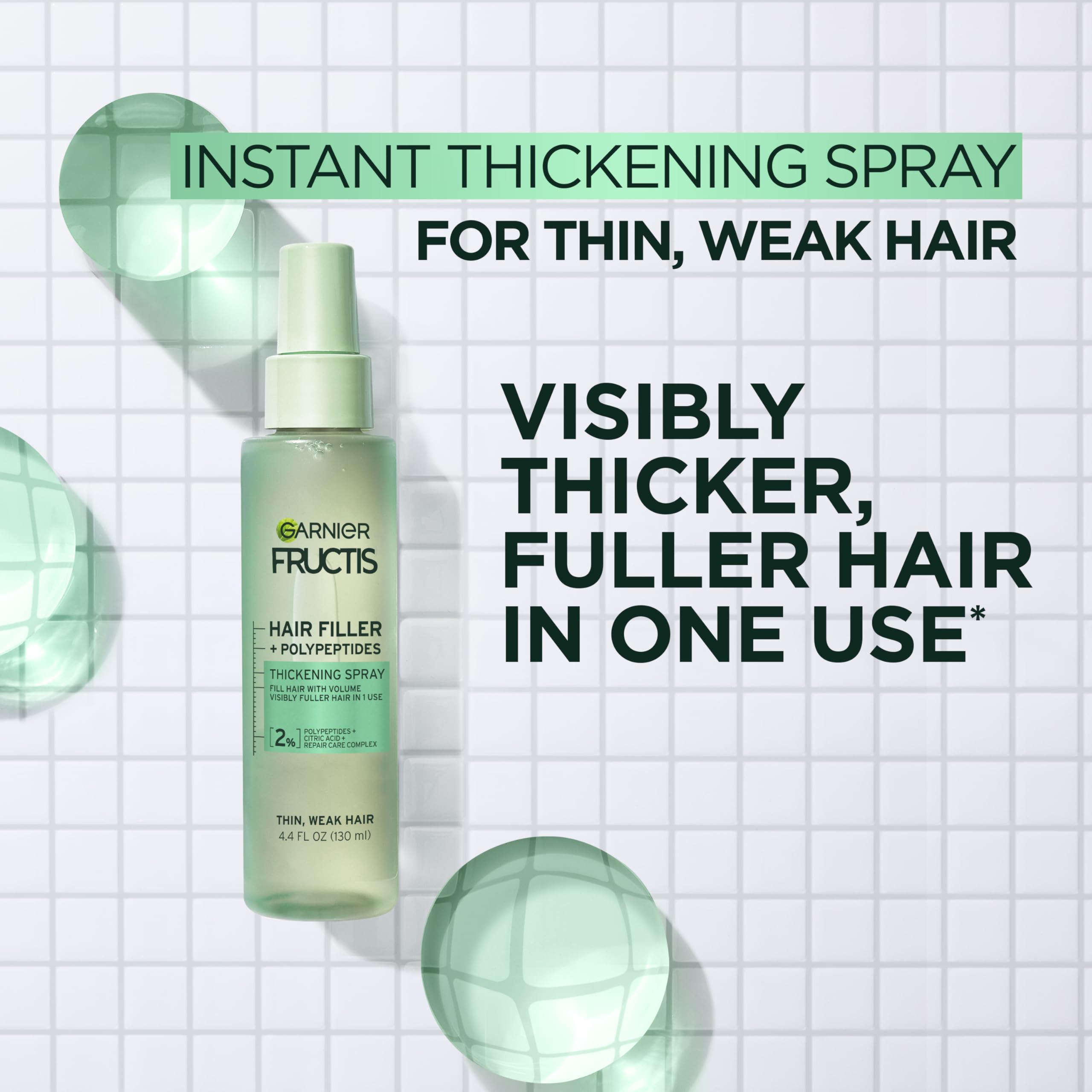 Garnier Fructis Hair Filler Fullness Repair Thickening Spray, Volumizing Spray with Polypeptides and Hair Repair Complex for Thi