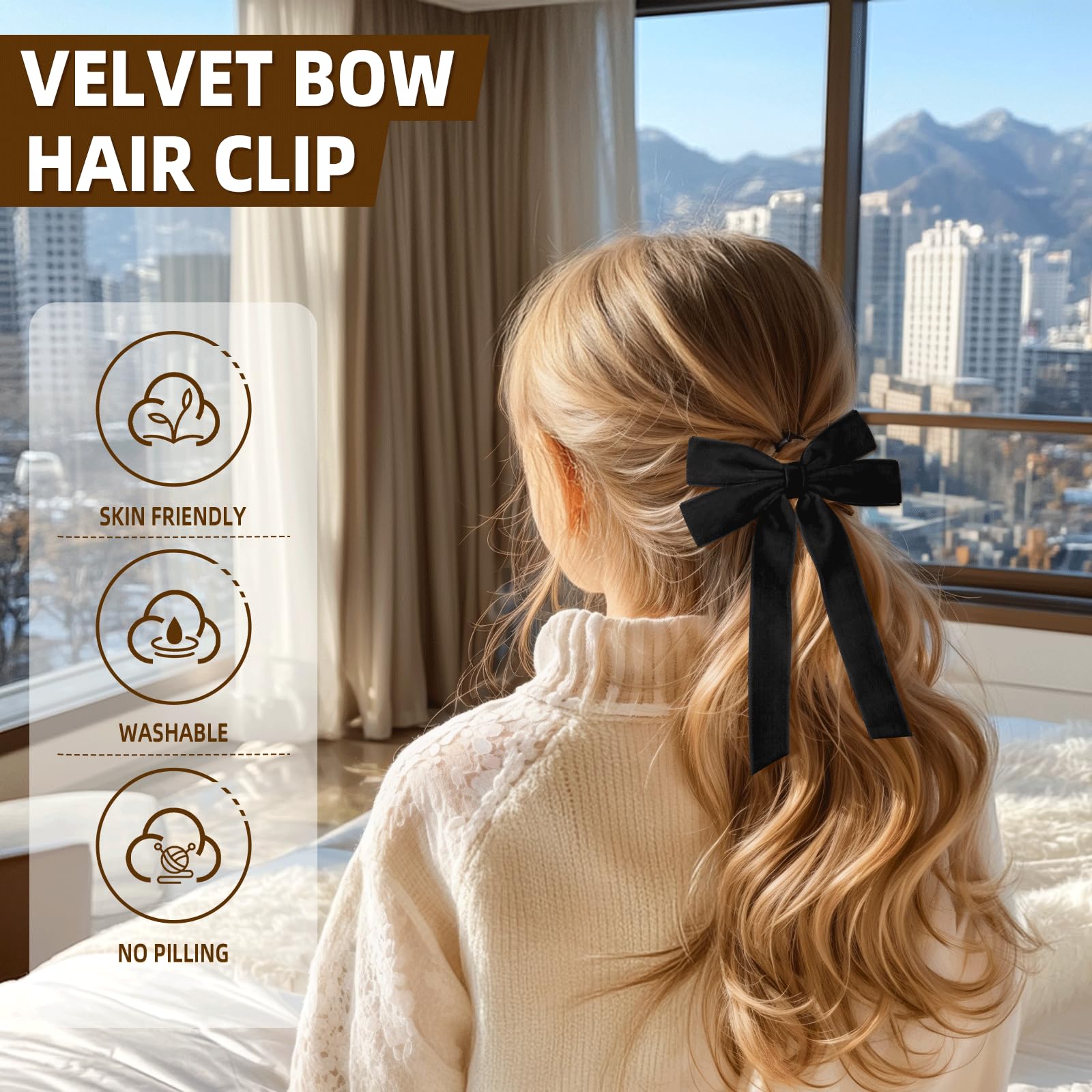 2Pcs Black Hair Bows Soft Velvet Bow Hair Clip With Long Tail Hair Accessories For Women Girls Toddlers Teen Girl Gifts Cute Tre