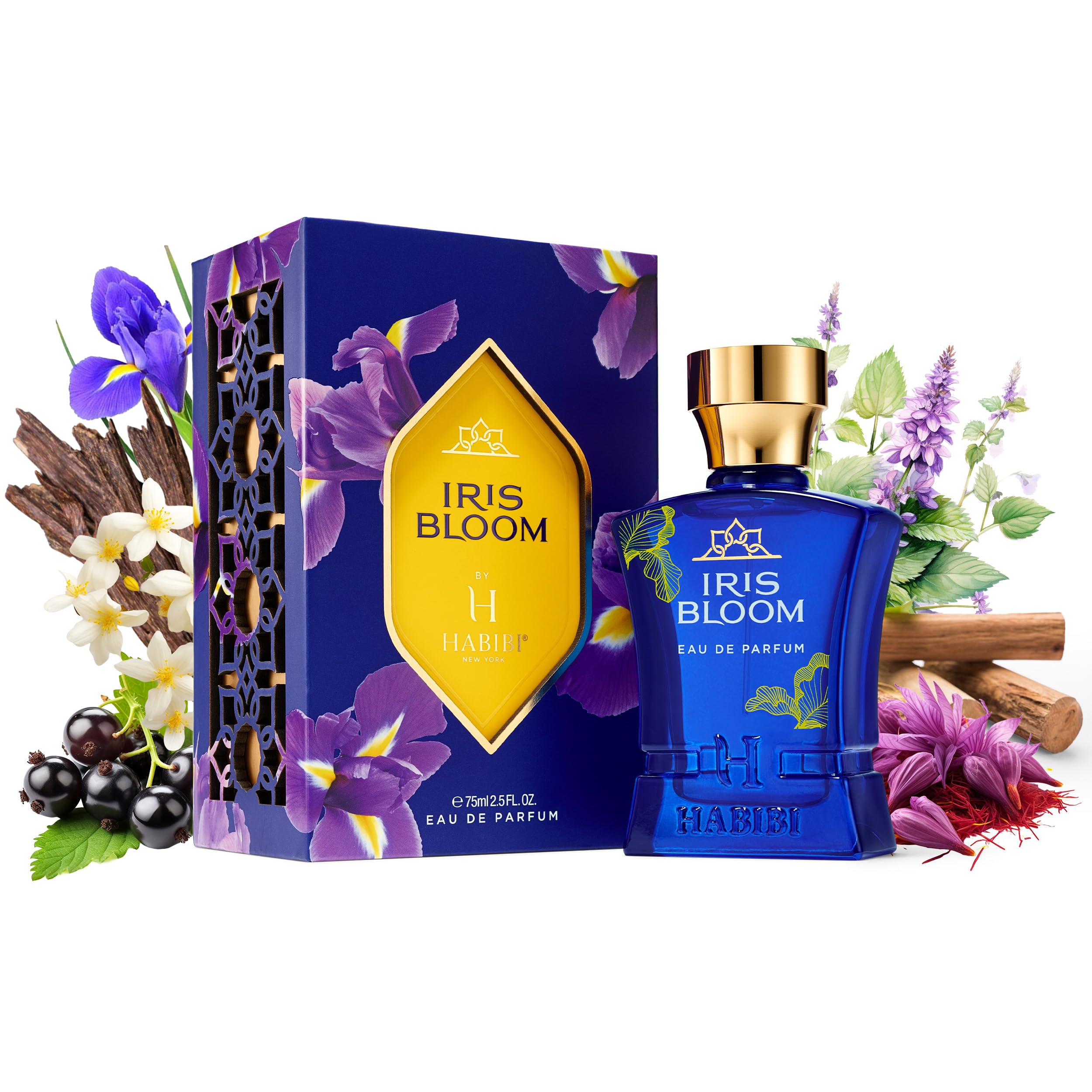 H HABIBI Iris Bloom Long-Lasting Arabian Perfumes for Women, Eau de Parfum for Women (2.5 Oz) Unique Fragrance With Rare Exotic