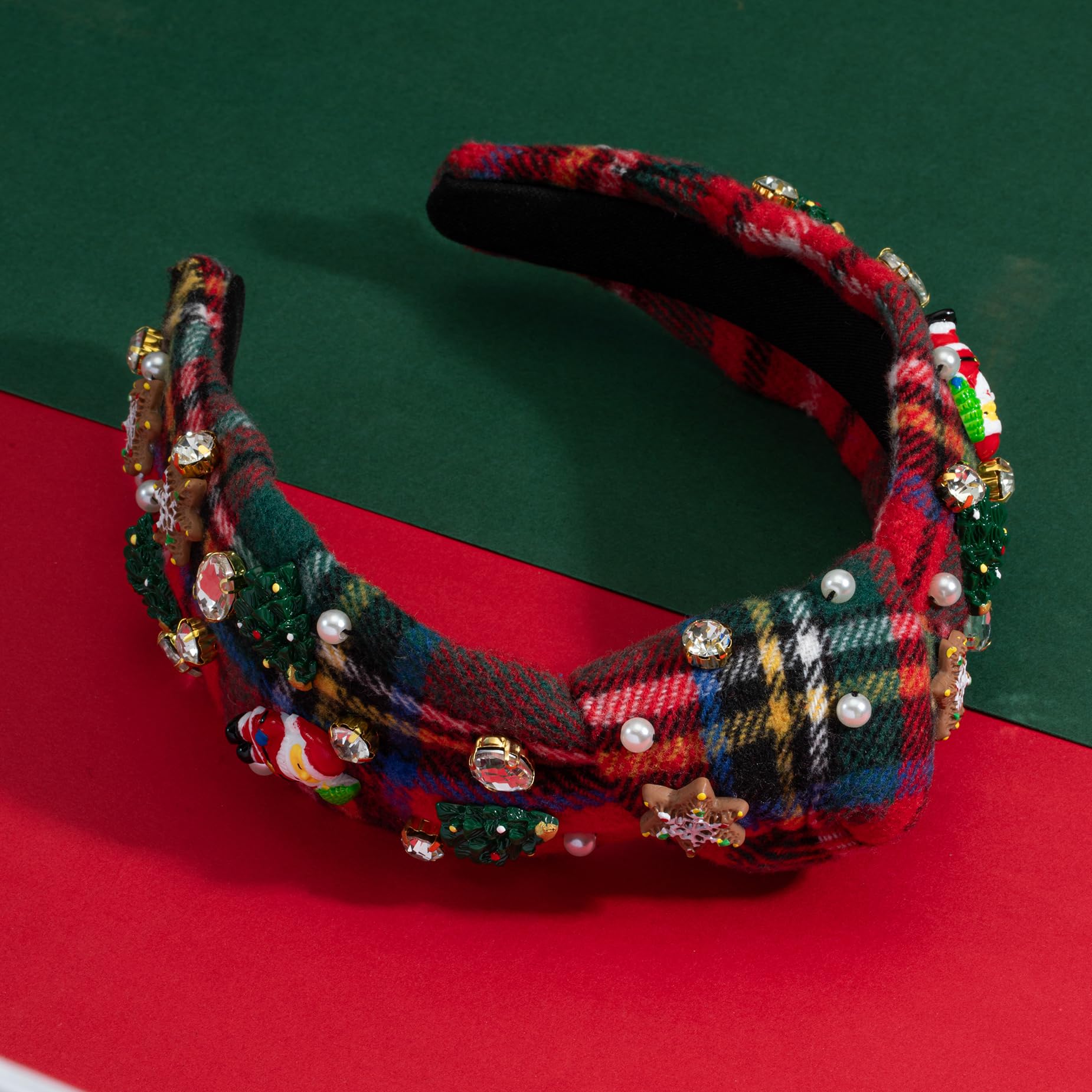 Mixcbe Christmas Jeweled Headband For Women Rhinestone Xmas Tree Snowflake Santa Embellished Knotted Hairband Xmas Twist Wide Re