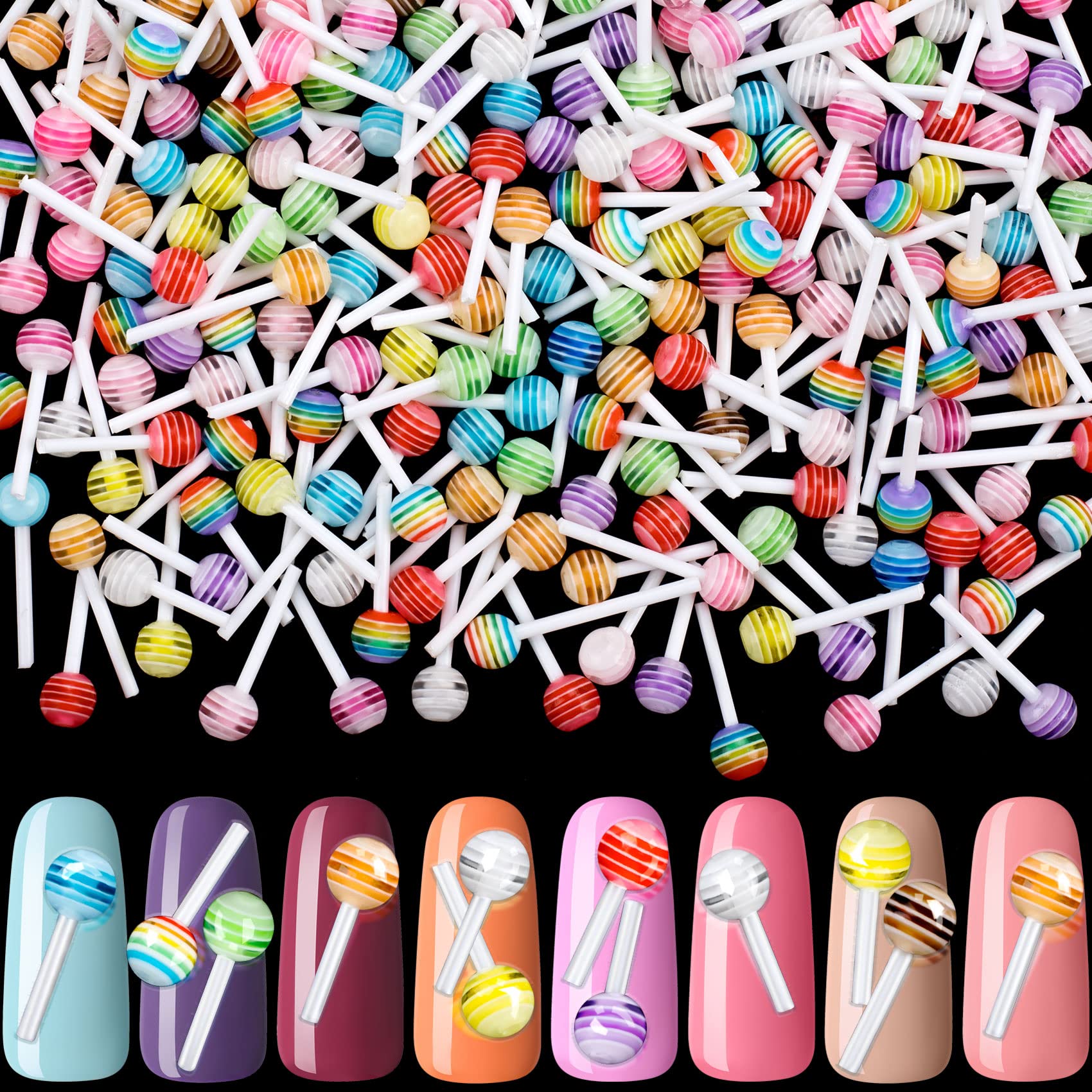 Pagow 200Pcs 6Mm Lollipop Nail Charm Colorful Candy Mini Sugar Nail Art 3D Acrylic Decorations Kawaii Accessories Sweet Christma