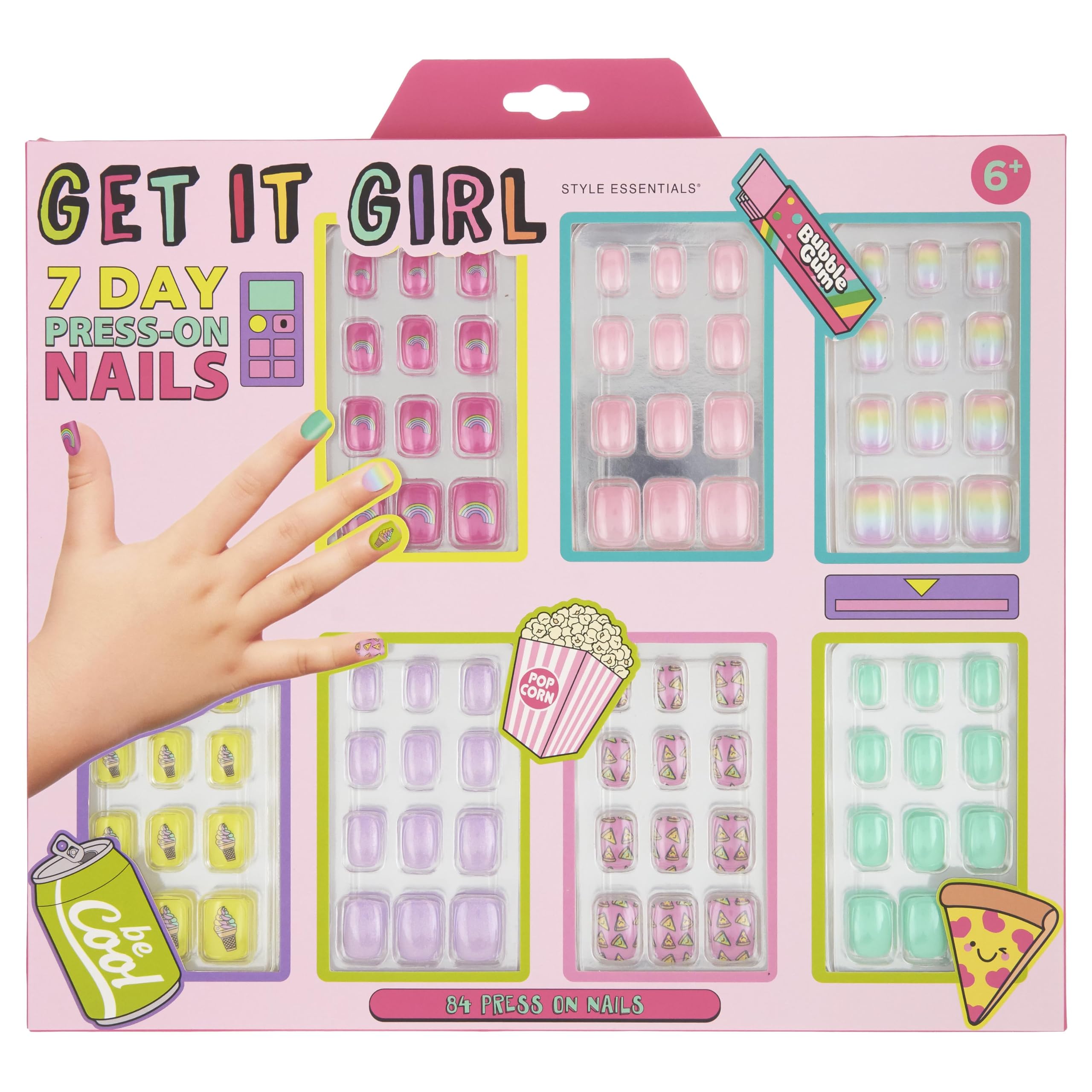 Expressions 7 Day Manicure Collection - 84Pc Press On Nail Set, Day-Of-The-Week Adhesive False Nails For Girls (Get It Girl Coll