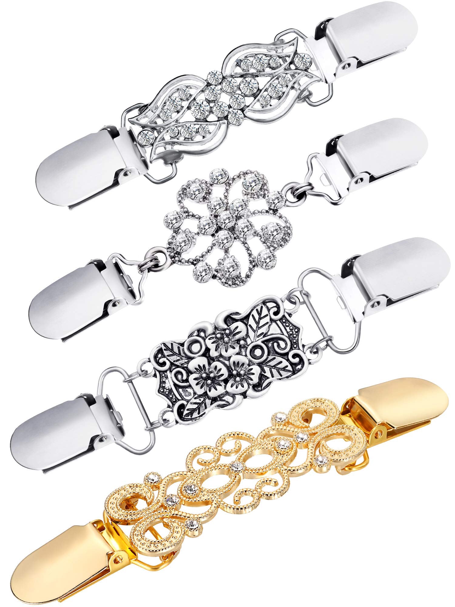 4 Pieces Vintage Sweater Shawl Clips Retro Cardigan Collar Clips Dress Shirt Brooch Clips for Women Wearing, 4 Styles(Stylish St