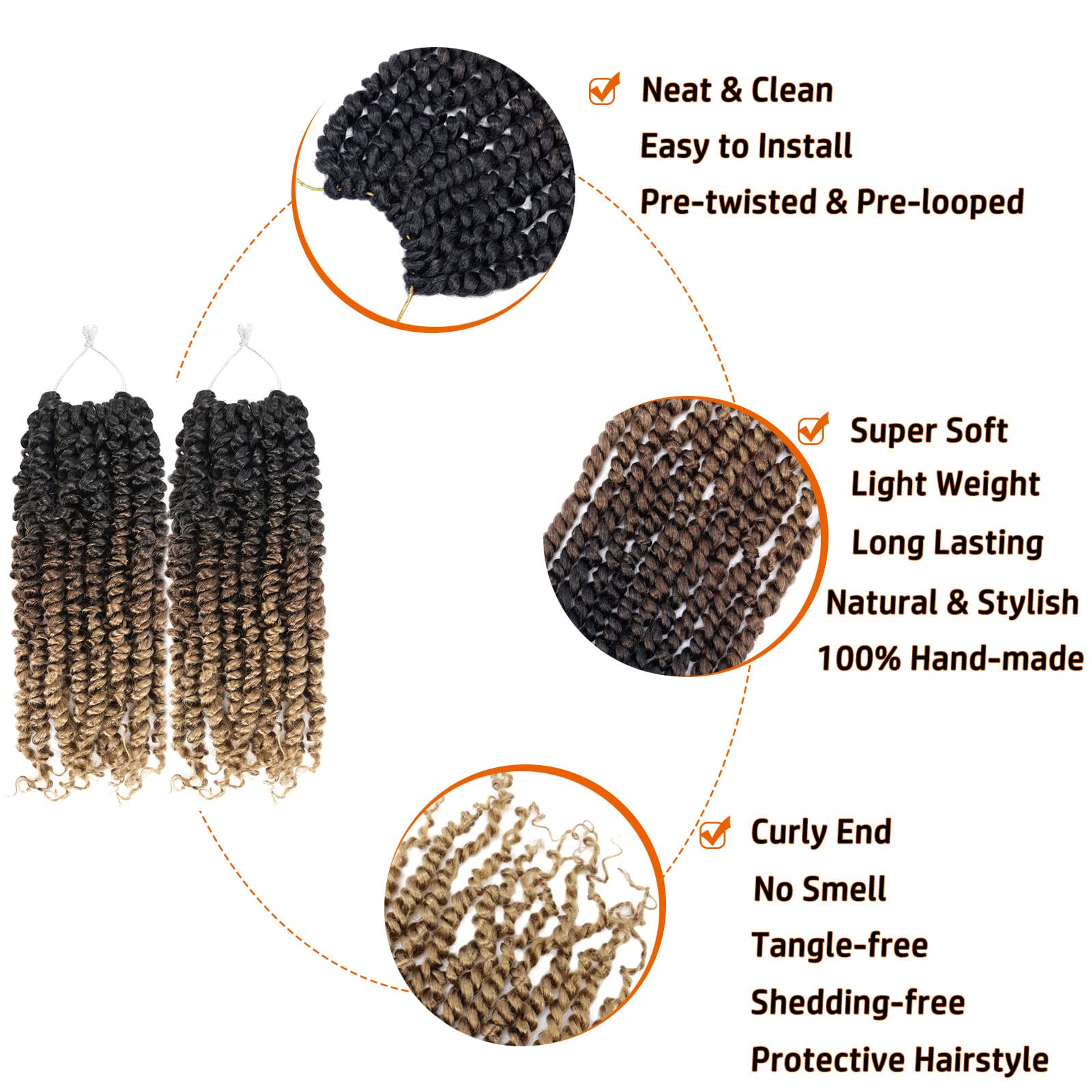 Passion Twist Hair 10 Inch 8 Packs Pre-Twisted Passion Twist Crochet Hair For Women Pre-Looped Water Wave Crochet Braids Bohemia