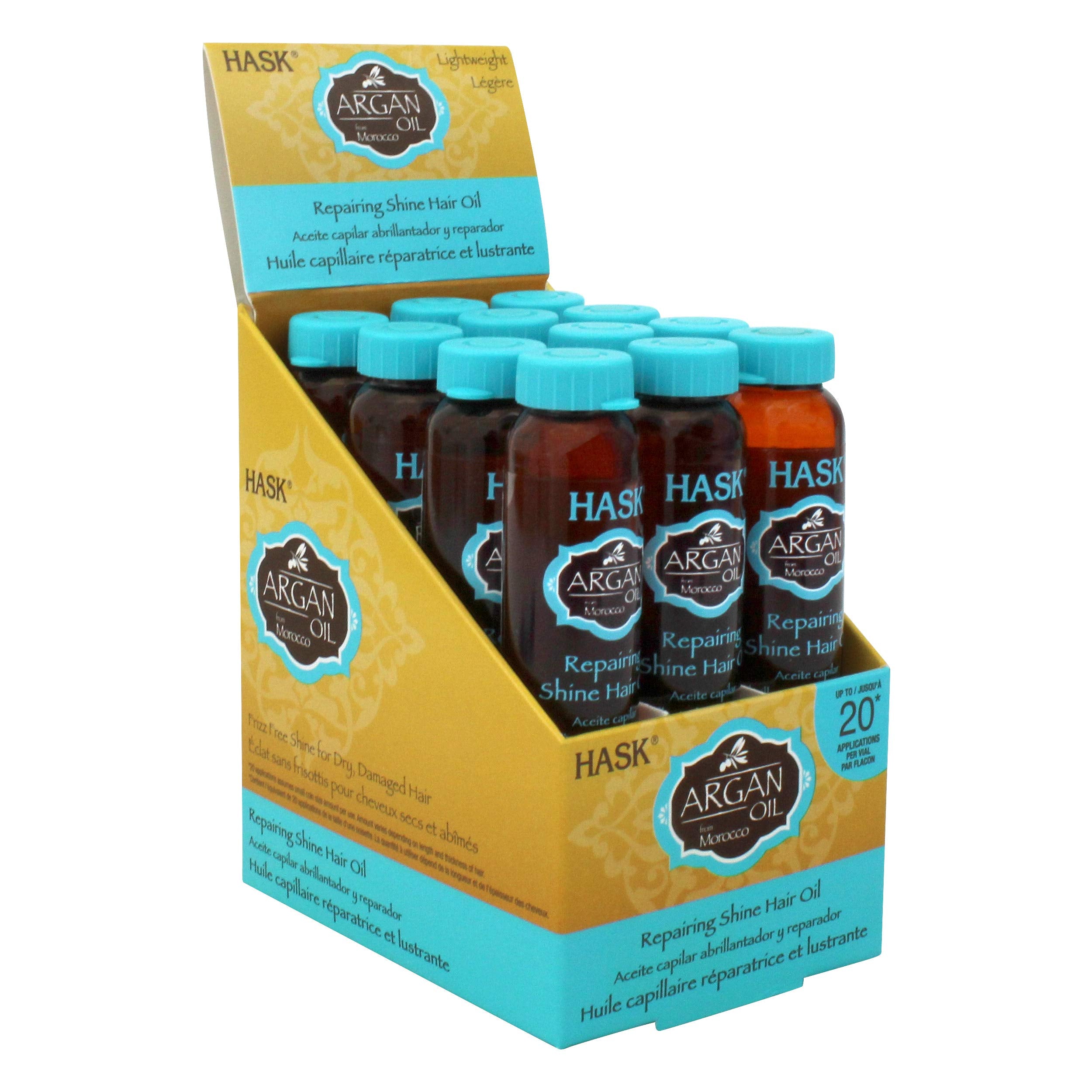 HASK ARGAN Repairing Hair Oil Vials for shine and frizz control for all hair types, color safe, gluten-free, sulfate-free, parab