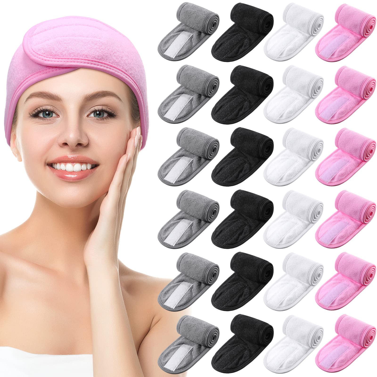 24 Pcs Spa Facial Headband Spa Headband Bulk Skincare Headband Adjustable Face Wash Headband With Tape Terry Cloth Stretch Headb